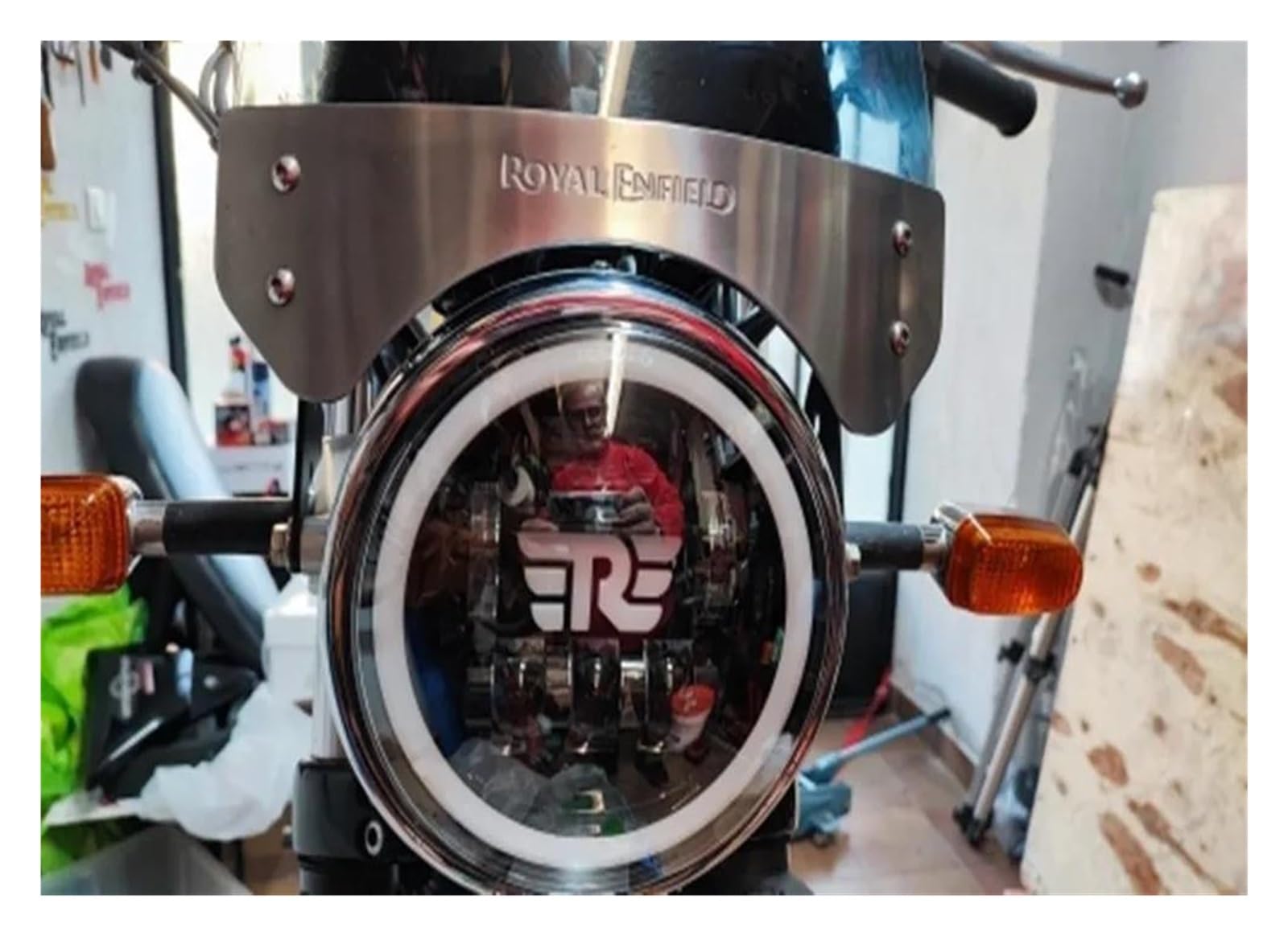 Moto Phare pour Royal pour Enfield Himalayen 400 411 650 350 Café Racer 7 "Phare De Moto 7 Pouces Phare De Moto LED Lumières Halo DRL Lampe Moto Phare Avant
