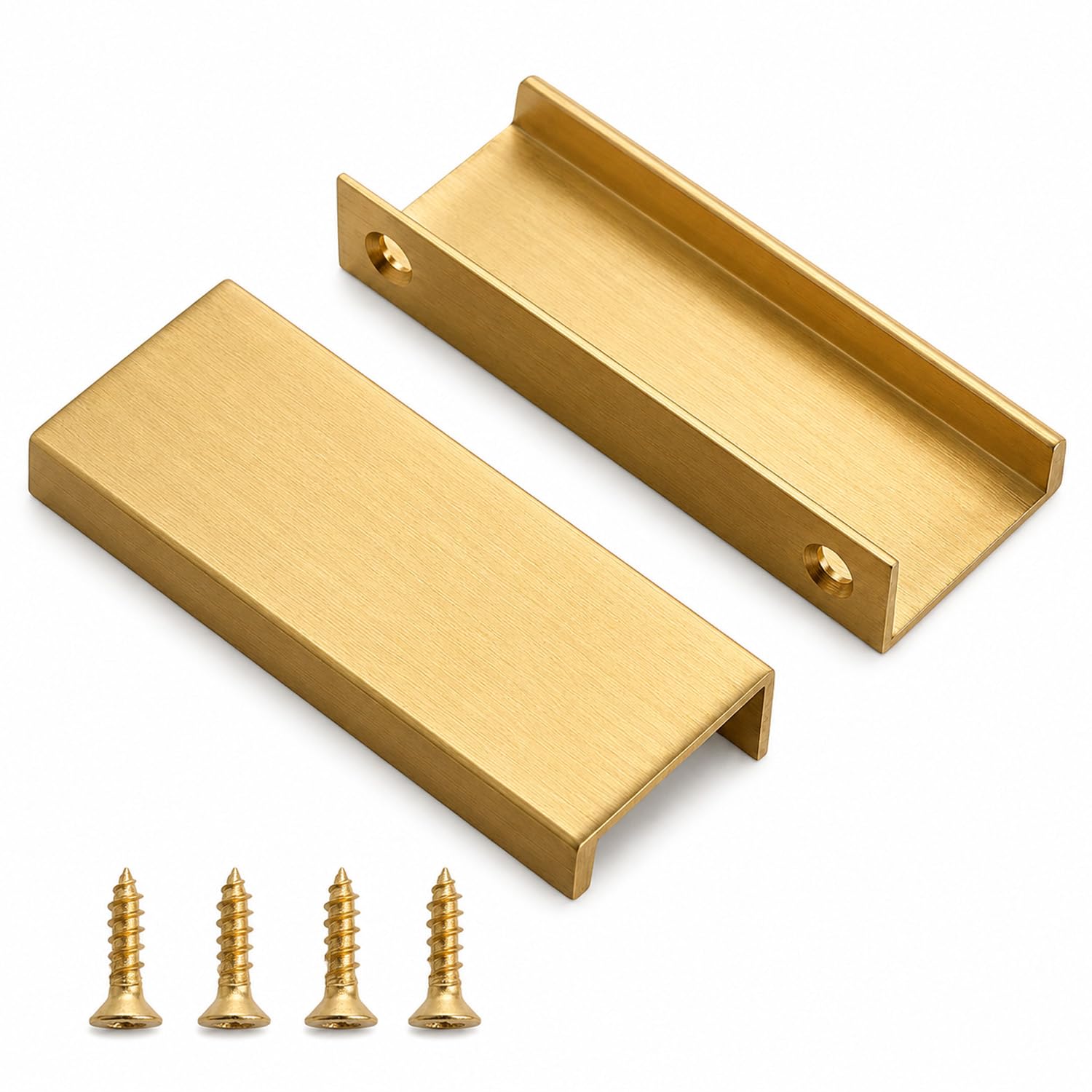 QZKJQDD 2 Pack Brushed Gold Kitchen Cupboard Handles Finger Edge Pulls for Cabinets and Drawers, 150mm Wardrobe Door Handles Modern Aluminum, Brushed Gold â image 1