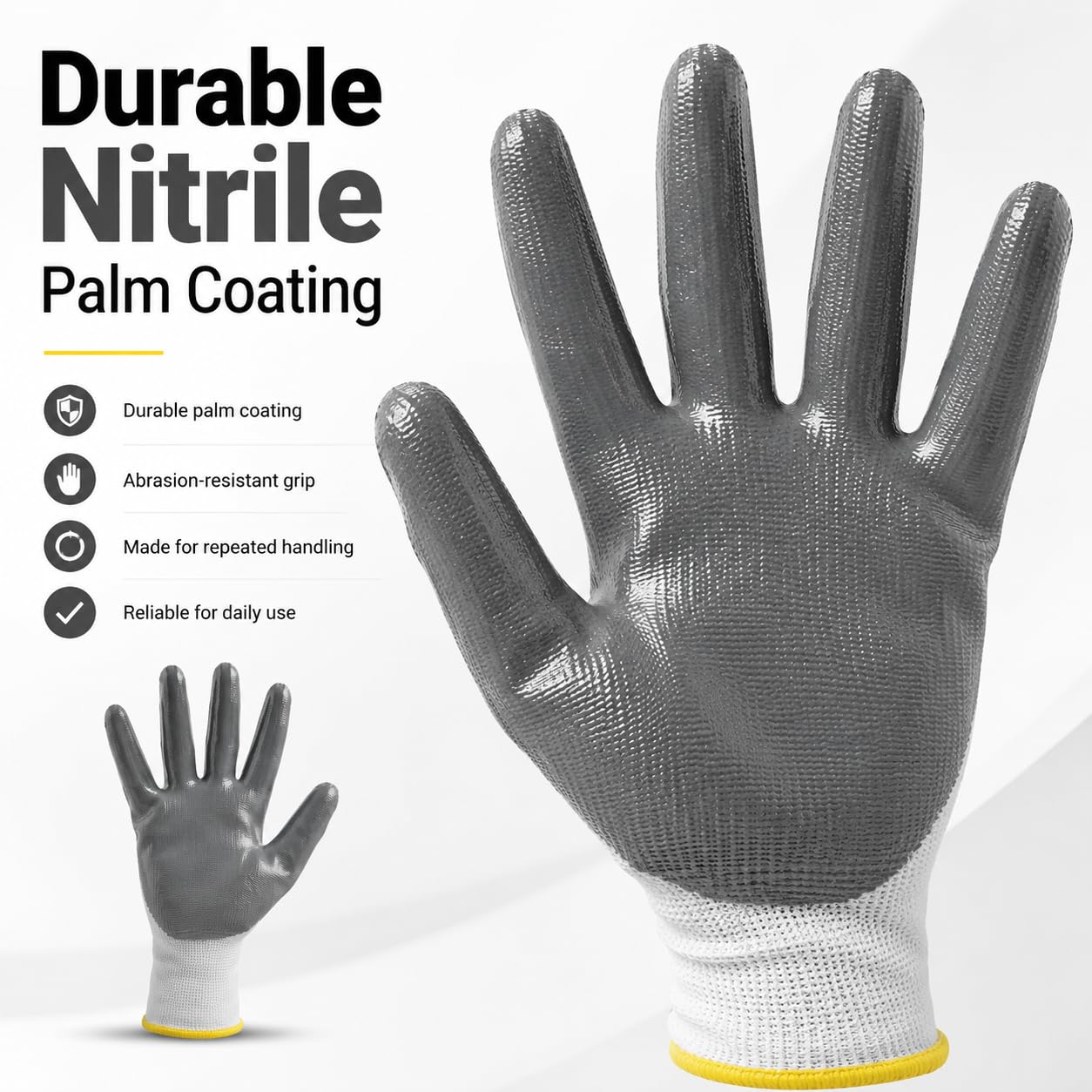 JORESTECH Safety Work Gloves White Polyester Knitted Fiber with Grey nitrile Coating Pack of 12 GD-01 (rozmiar 9-L)