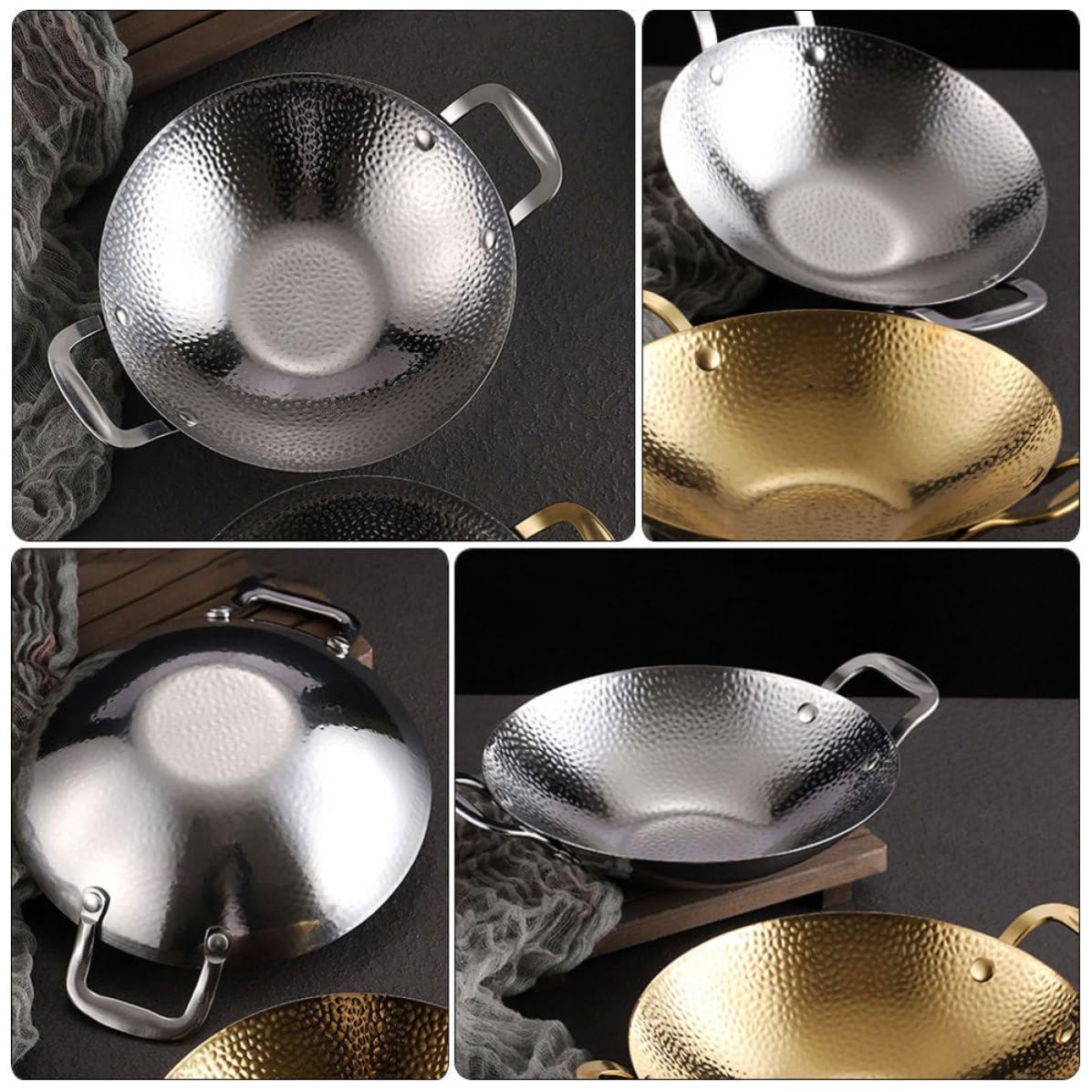 Pentola e Facile da Pulire con Doppio Manico Superficie Liscia in Inossidabile Wok e Barbecue per Cucina Domestica