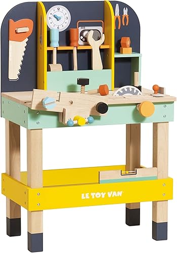 Le Toy Van - Juego de banco de trabajo de juguete de madera | Juego de construcción educativa grande para juegos de rol | Herramientas de madera de