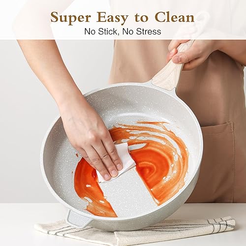 Miniatura 3 de Kordisen Sartén profunda de cerámica antiadherente, sartén grande no tóxica de 12 pulgadas con tapa, olla jumbo saludable de 5 cuartos de galón,