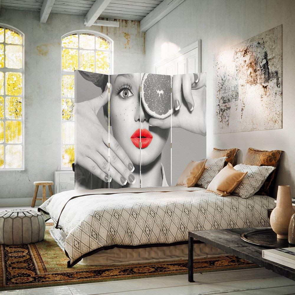 Feeby Paravent Femme 145x150 cm Deux Côtés Cloison de séparation Écran Pliant Foto Paravent Interieur Décoratif Mur Espagnol Impression sur Toile Chambre d'enfant Salon Bureau Noir et Blanc