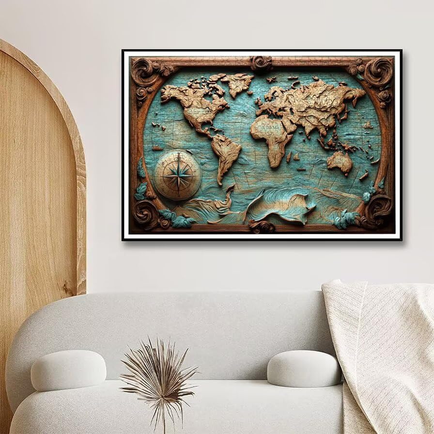 Puzzle 2000 Piezas, Puzzle Mapa Mundi con Caja Regalo, Retro Puzzles 2000 Piezas Adultos, Medidas: 100 x 70 cm, Rompecabezas Adultos de Madera, Rompecabezas Desafiante para Decoración Hogar, -4974