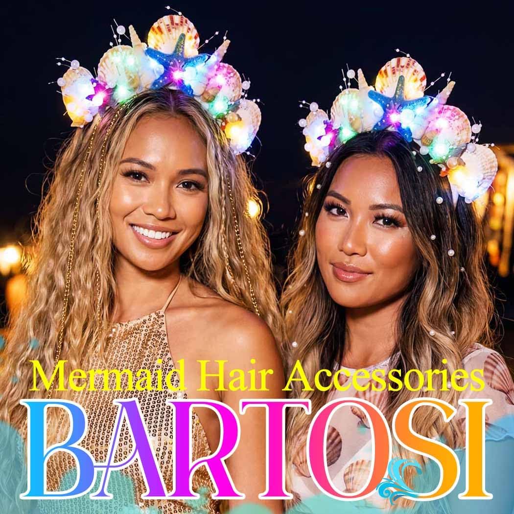 BARTOSI Light Up Mermaid Crown LED Seashell Tiaras Starfish Headband Mermaid Hair Accessories for Women - Image 6