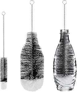 Goupillon Nettoyage Bouteilles - 2 Pièces 33 Cm - Nylon + Bois + Inox 304 - Pour Gourdes, Biberons, Verres - Nettoyage Profond