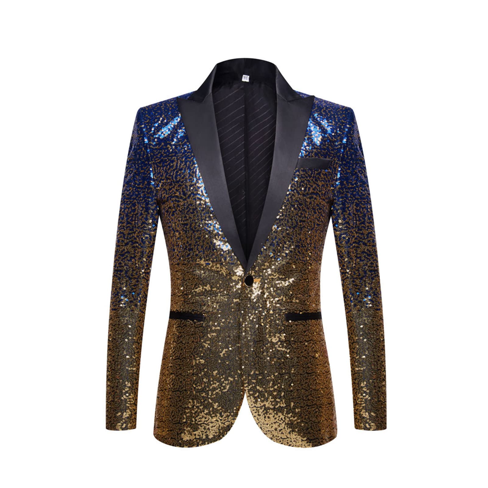 Men Shiny Sequins Suit Jacket Blazer One Button Luxury Party Tuxedo Weddings Dinner Prom Shiny Banquet Sport Coat (Blue,Small)
