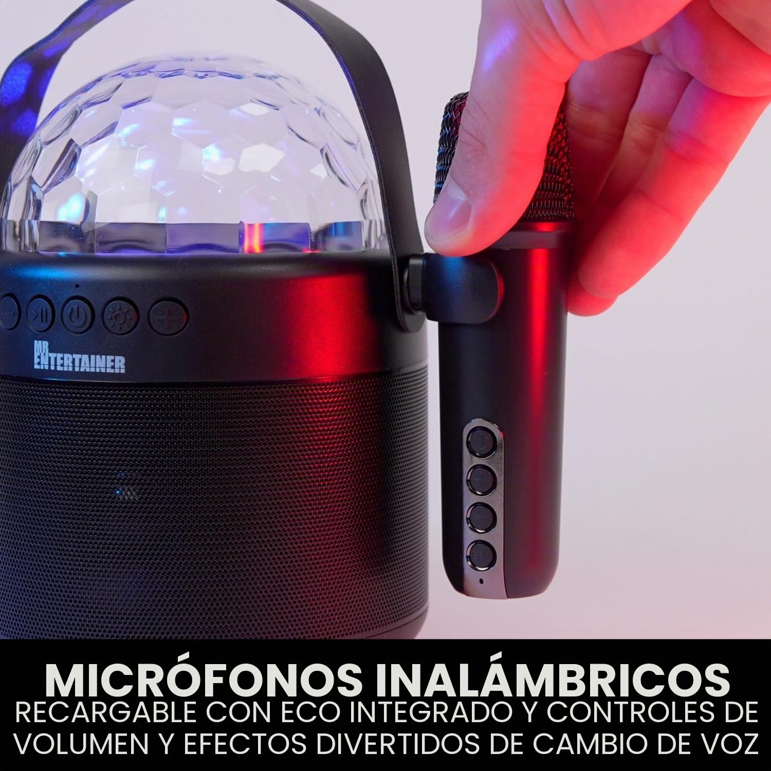 ORBIT Máquina de karaoke portátil con micrófonos inalámbricos y luz LED de bola de discoteca, habilitada para inalámbrica, batería recargable, perfecta para niños y fiestas en casa por Mr Entertainer