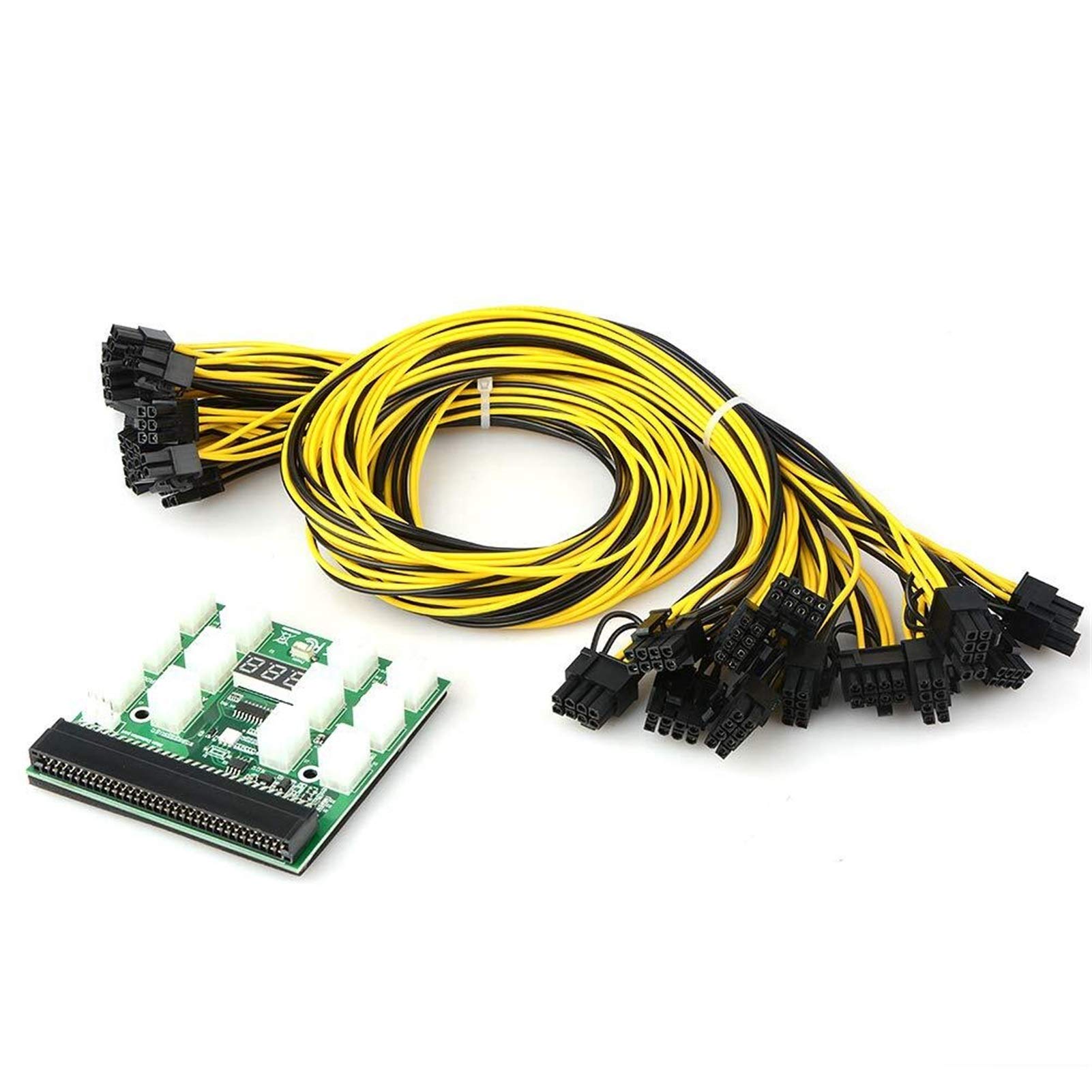 ZD-DZ Mining Power Supply 12V GPU/PSU Breakout Board + 12pcs 16AWG PCI-E 6Pin to 6+2Pin Cables Connectors