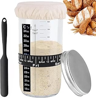 Sauerteig Starter Jar Kit 1000ml Gärglas mit Spatel, Sauerteig Glas, Fermentierglas, Sourdough Starter Set, Anstellgut Glas Behälter, Reusable Brot Backen Zubehör