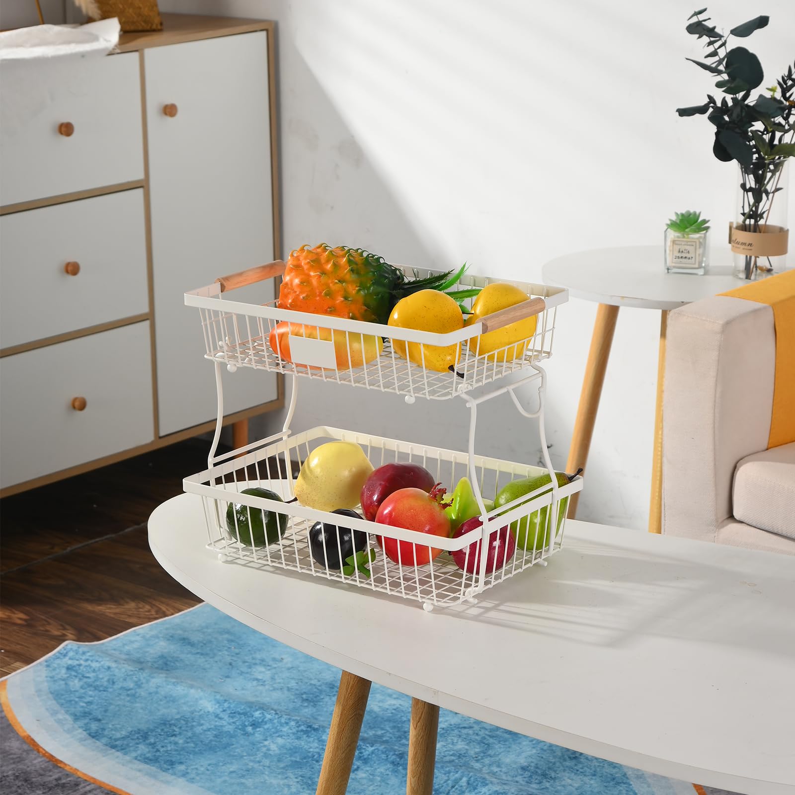 Corbeille à Fruits 2 Niveaux Lawhood-Mijin - Avec Crochets Bananes - Organisateur Cuisine Noir