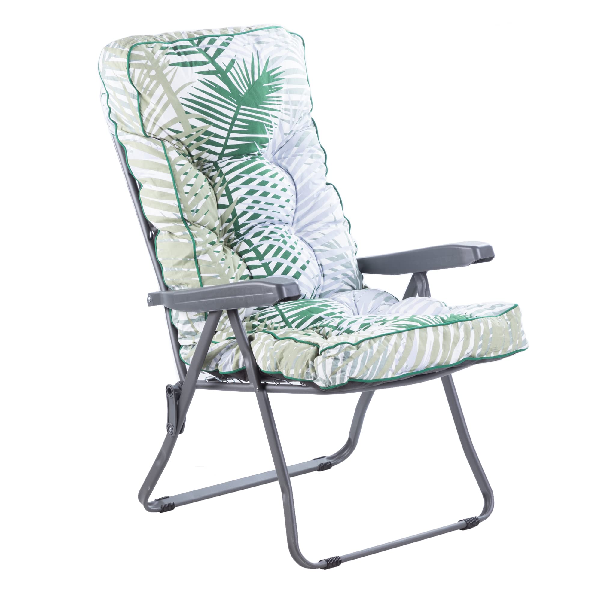 Alfresia Garden Recliner Charcoal Chair with Classic Cushion | Adjustable Reclining Chair | Foldable Garden Outdoor Chair | Choice of Cushion Prints (Bamboo Leaf) — image 1