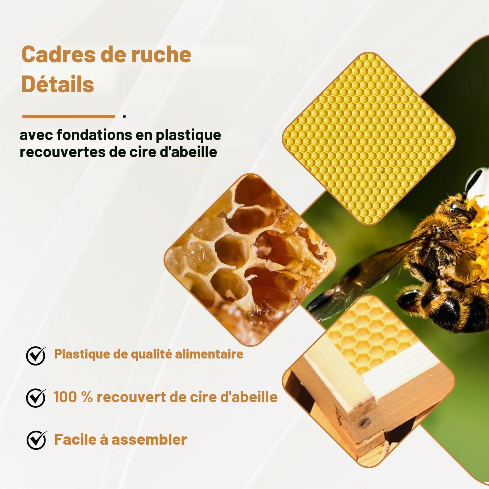 Kit de démarrage de ruche avec 2 boîtes profondes + 1 boîte moyenne, butin en bois massif avec 10 cadres et fondations cirées, boîte à ruche durable