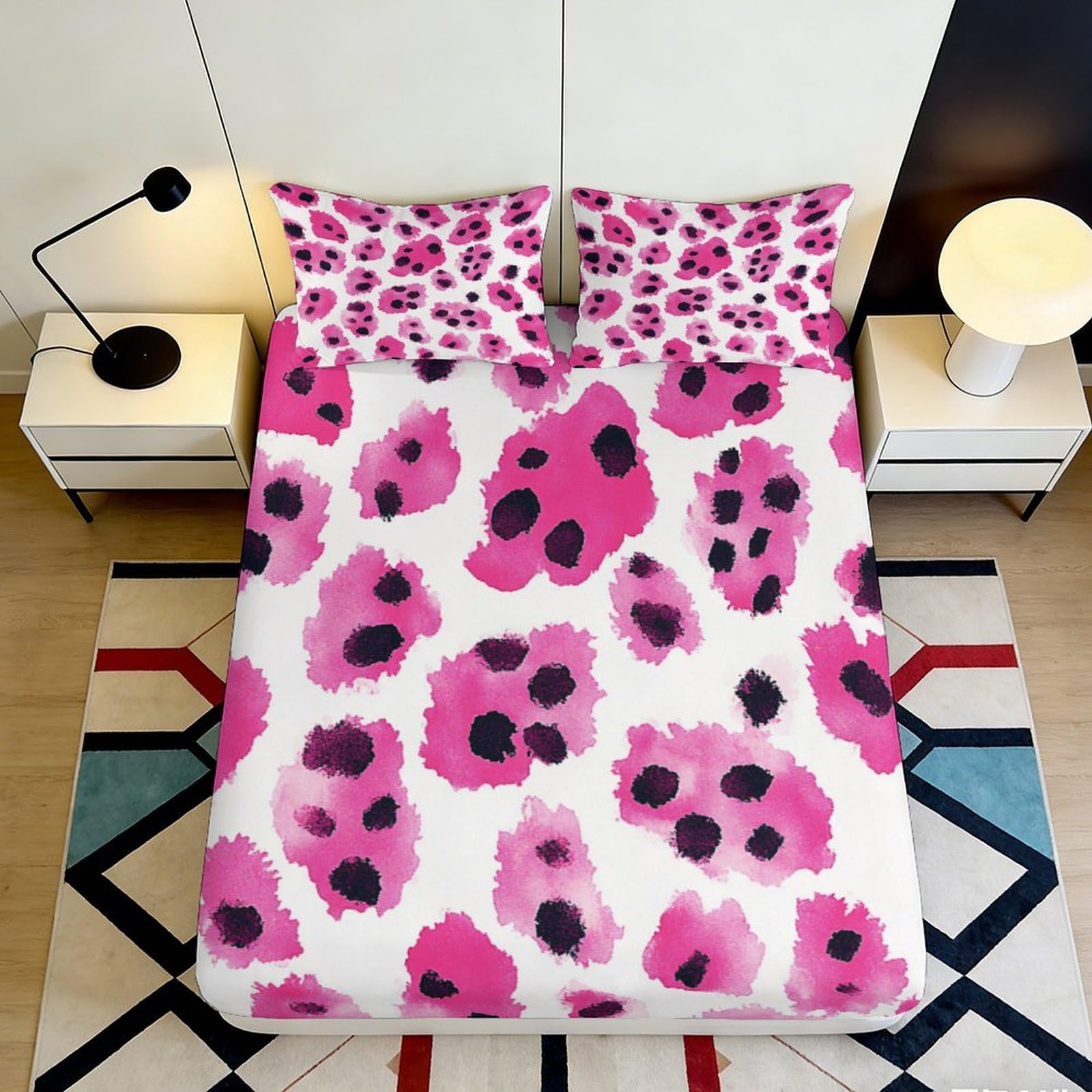 Jqzkxnhpbr Style-1 3D Printed Pink Abstract Fitted Sheet Microfiber Soft Breathable Leopard Spot Mattress Cover For Bedroom Dorm Decor 90X200x25cm