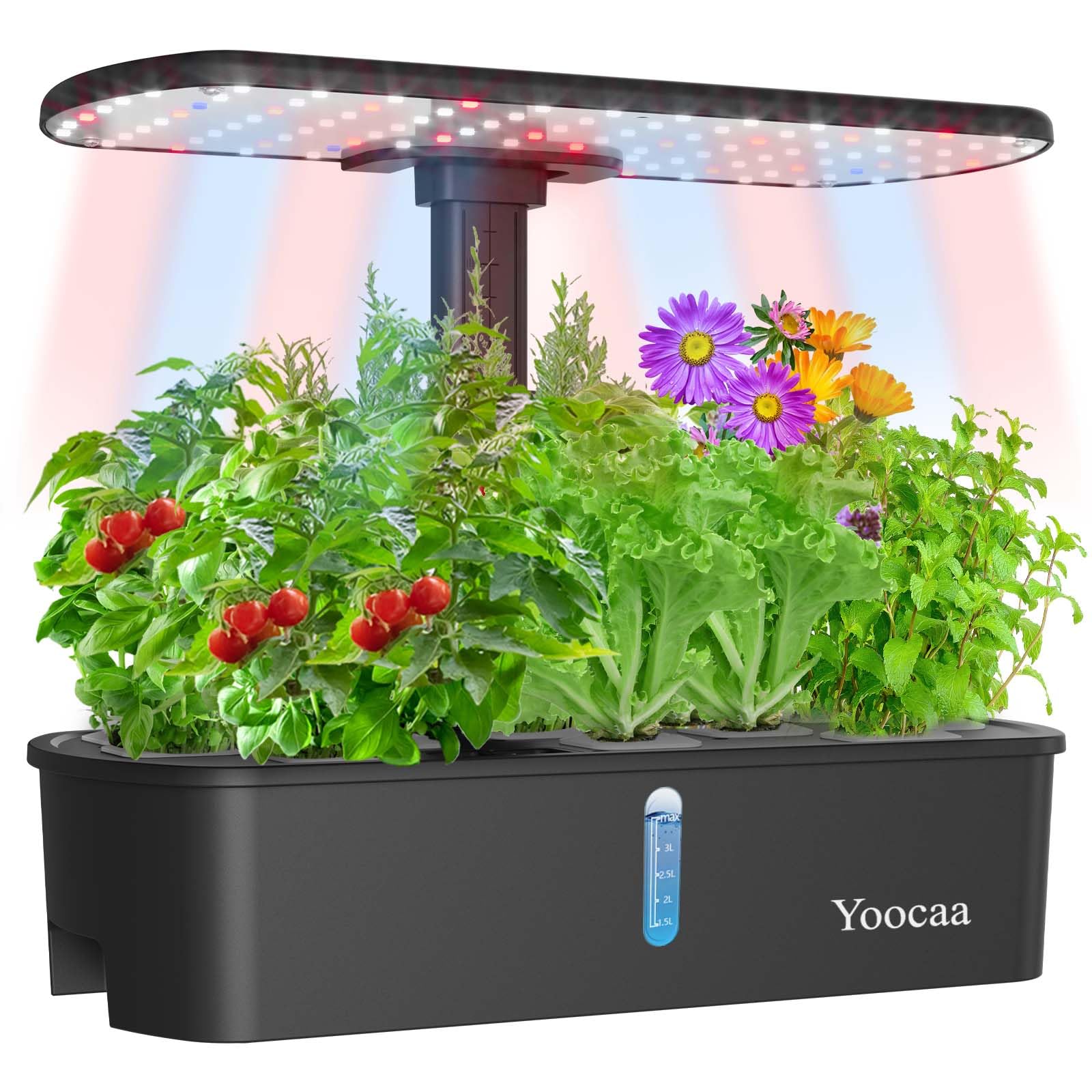 Yoocaa 12-Pod Hydroponics Growing System with LED Grow Light & Automatic Timer, Adjustable Indoor Herb Garden Kit for Home Kitchen (19.4'' Max Height), IGS-61