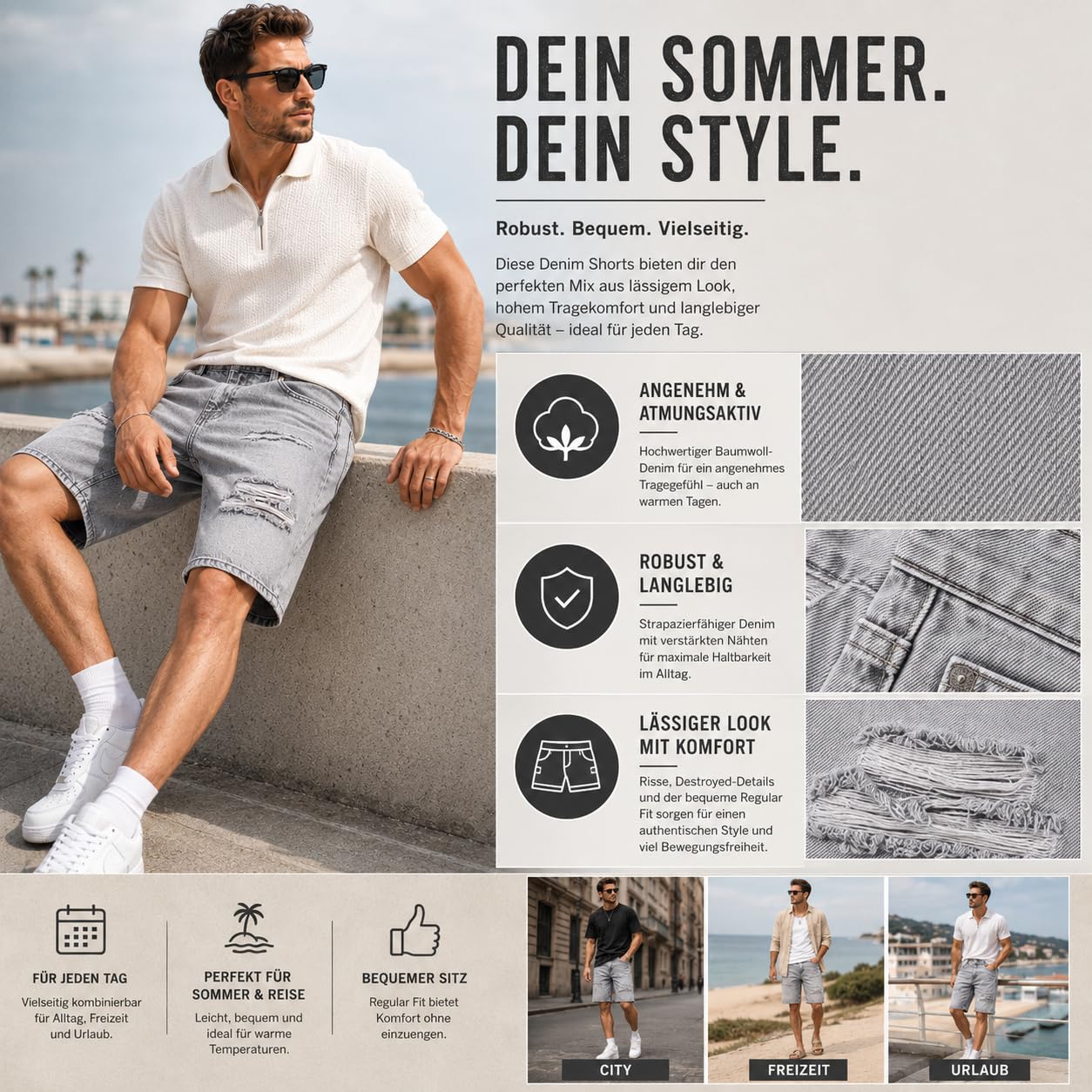 Redbridge by Spruce – Pantalones vaqueros cortos – Bermudas vaqueras con aspecto desgastado con detalles destrozados – Cómodos pantalones de verano de 5 bolsillos de algodón para ocio y ropa de calle