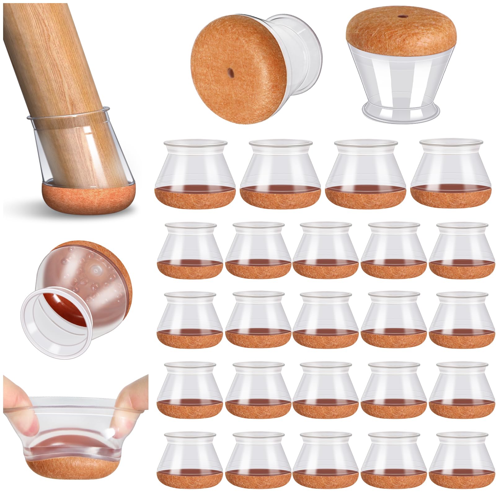 24 Pcs Chair Leg Floor Protectors PISAO, Silicone Chair Leg Protectors Caps Covers for Hardwood Floors, Furniture Pads Sliders with Wrapped Felt Bottom Large (Fit:1.19"-1.6")-image-41