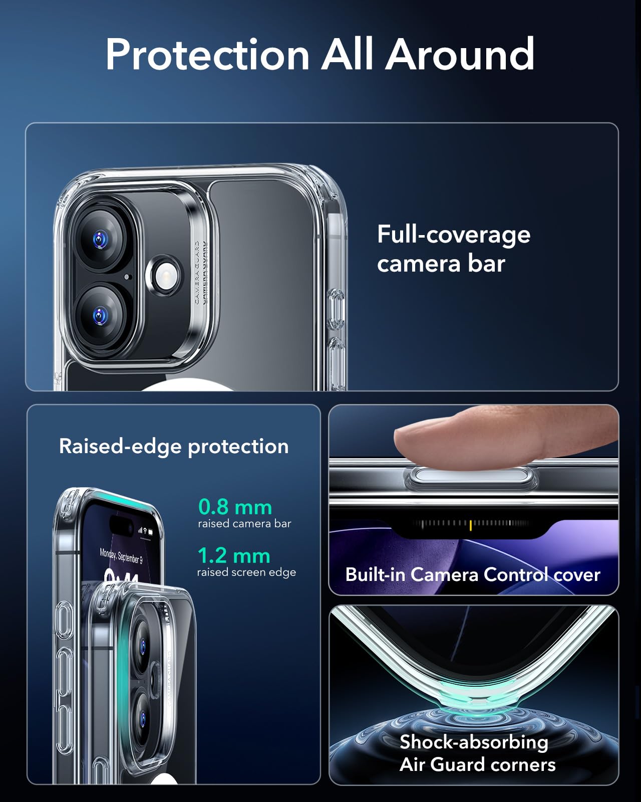 ESR Cover per iPhone 17, Custodia per controllo della fotocamera, Compatibile con MagSafe, Protezione antiurto di livello militare, Angoli Air Guard ammortizzanti, Serie Hybrid, Trasparente