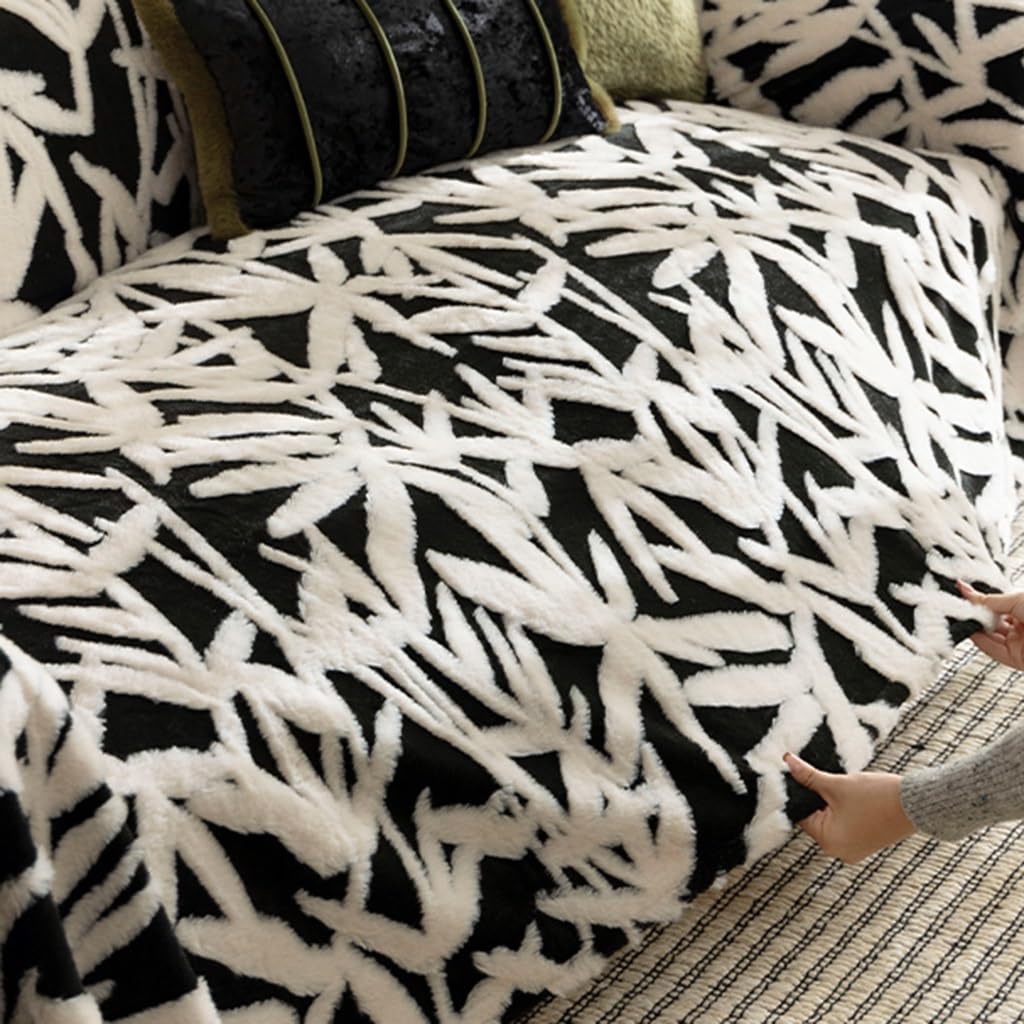 Cubierta del Sofá La Felpa del Invierno, Manta Decorativa Caliente Espesada, Paño Antideslizante Completo La Cubierta La Cubierta, Manta Acolchada Blanca Y Negra del Sofá(180 * 300CM)