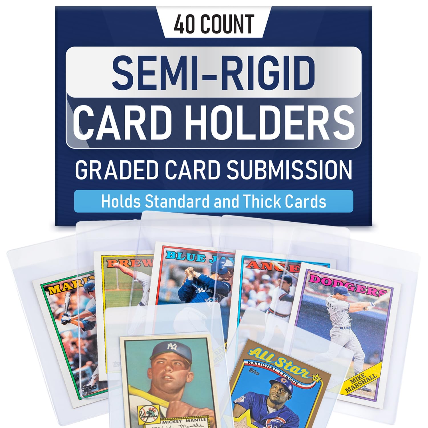Semi Rigid Card Holder - 40 Count | PSA Graded Card Sleeves, Hard Sleeves for Cards Grading Submission