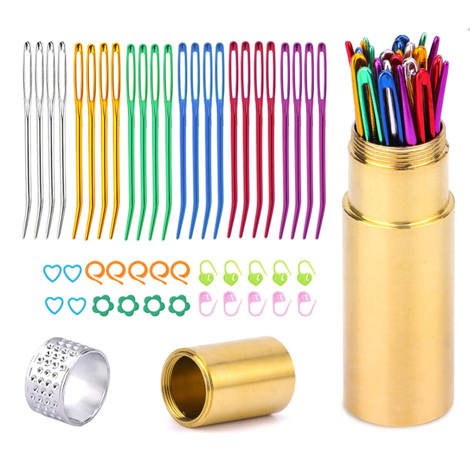 48Pcs Stainless Steel Curved Needle Set Big Eye Curved Tapestry Needle Stitching Marker for Beginner Knitting Crochet Stainless Steel