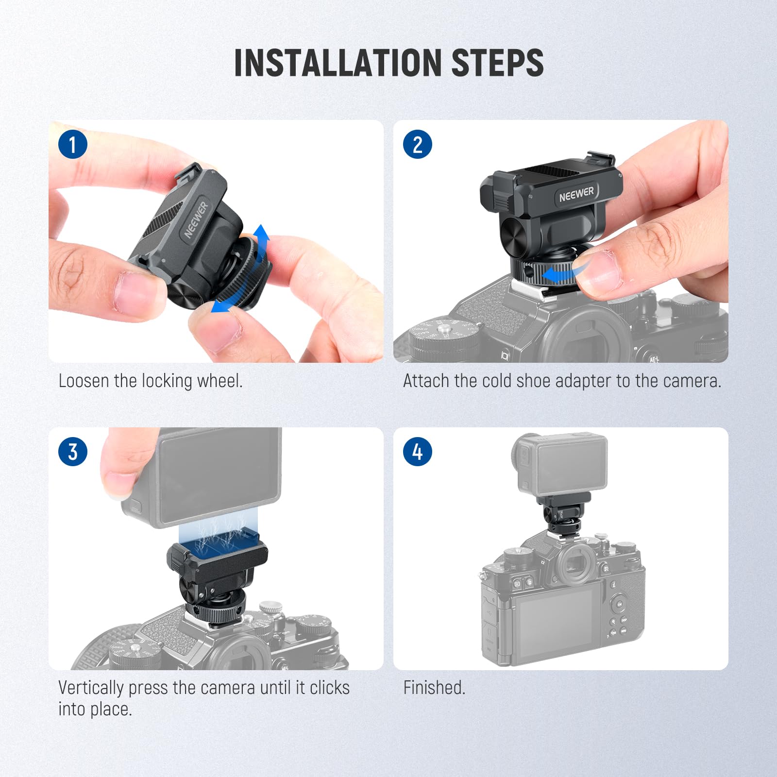 NEEWER Akcesoria do montażu magnetycznego kompatybilne z DJI Osmo Action 5 Pro / 4/3, Quick Release 160° Tilt Action Camera Adapter Mount z zimną stopką, gwint 1/10.2 cm, AC012 ciemnoszary