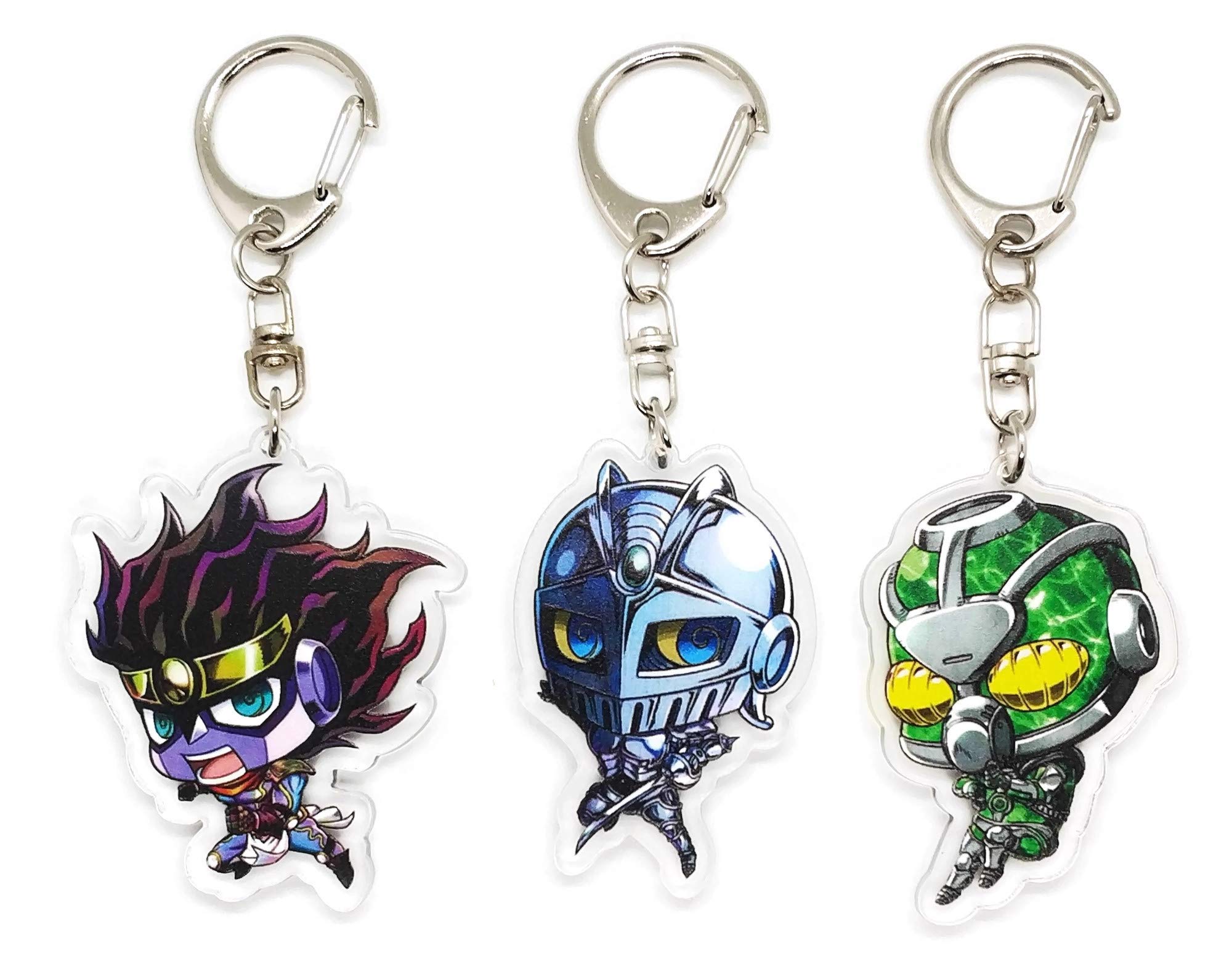 EBTY DREAMS Inc. - Set of 3 JJ Bizarre Adventure Acrylic Keychain Star Platinum, Silver Chariot, Hierophant Green