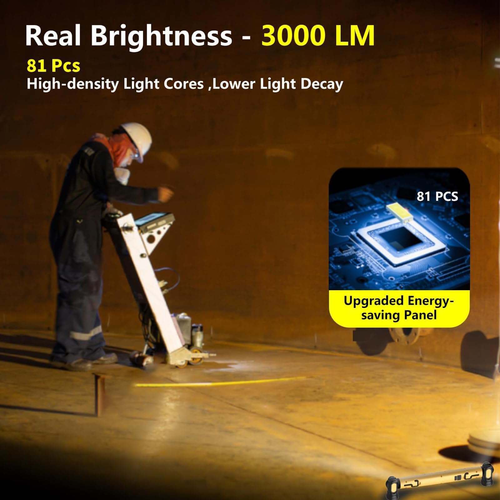 Luz de trabajo recargable de 3000 lúmenes, lámpara de inspección magnética portátil, batería de 5200 mAh, 3 modos de color, ajustable a 360°, ideal para garaje, taller y uso automotriz
