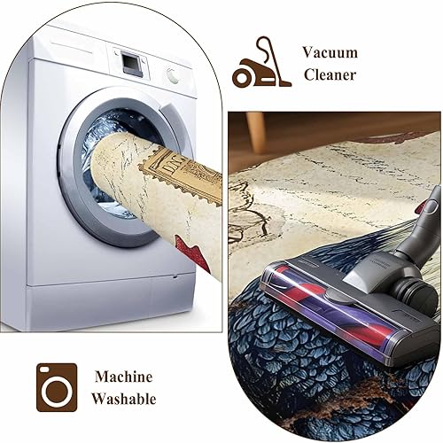 Miniatura 8 de 6ft Round Rug, Navy Blue Retro Rooster Non-Skid Rubber Backing Large Area Rugs - Living Room Bedroom Home Office, Watercolor Animals Indoor Floor