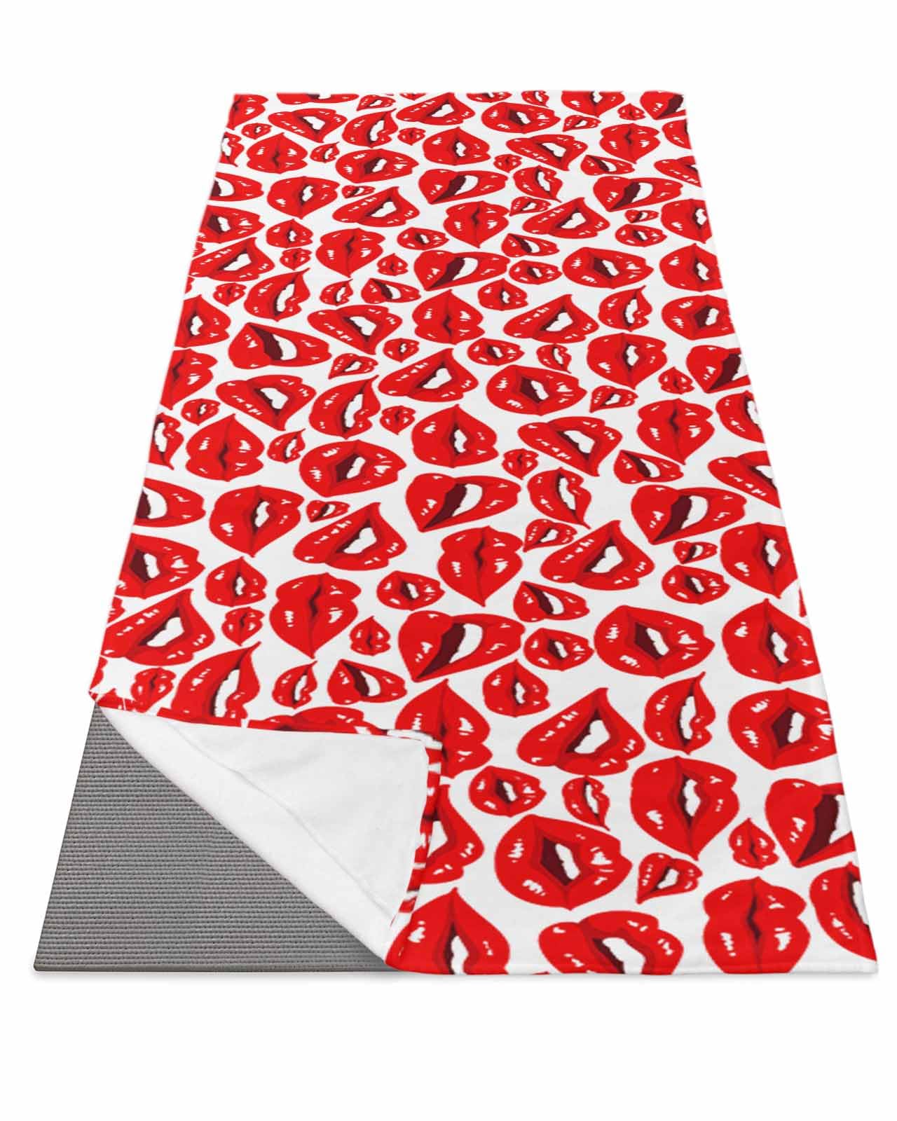 DecorLovee Yoga Mat Towel for Hot Yoga, Valentines Absorb Sweat Microfiber Yoga Towel Non Slip Yoga Mat Towel with 4 Corner Pockets for Bikram, Pilates, Red Lip 26
