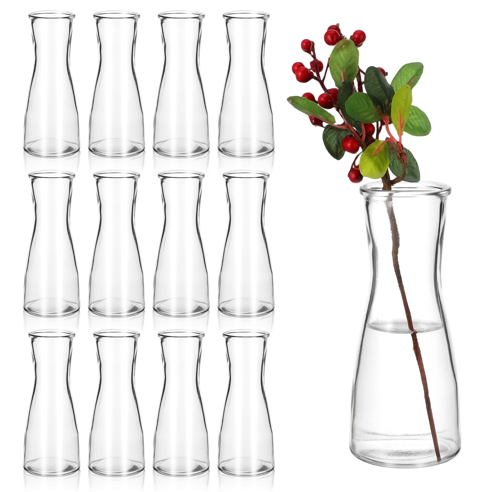 Photo 1 of 12 Pieces Glass Bud Vases for Centerpieces Clear Bulk Small Flowers Vases, Modern Minimalist Cute Decorative Table Centerpieces for Decor Wedding Birthday Party Home Living Room