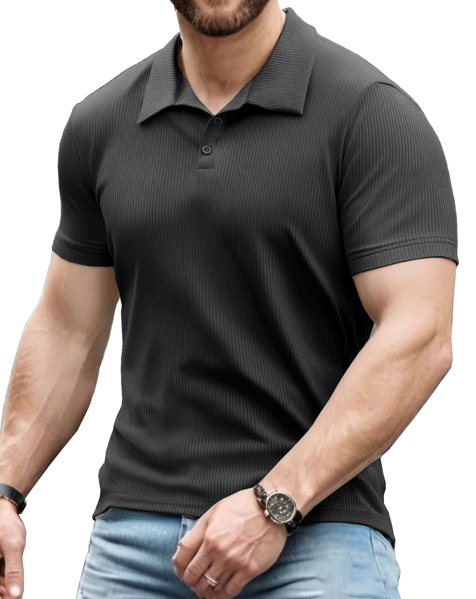 Yewloch Poloshirt Herren,Herren Stretch Muskelshirts,Basic Tee,Leichtes Slim Fit Kurzarm & Langarm Golf-Poloshirt