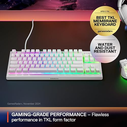 Miniatura 2 de SteelSeries Teclado para juegos Apex 3 TKL RGB blanco  Factor de forma compacto sin llave  Iluminación RGB de 8 zonas  Resistente al agua y al polvo