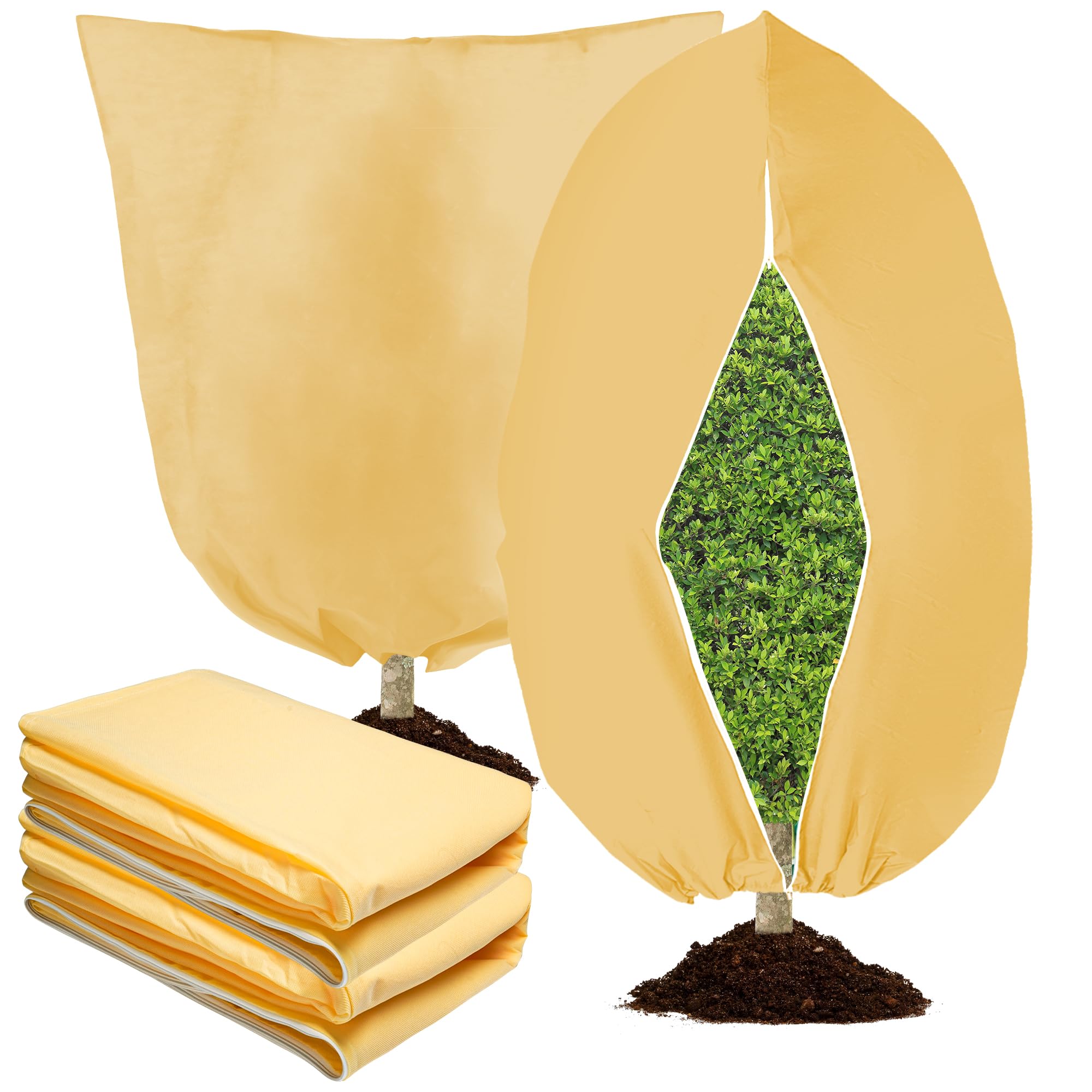 Enipate 2 Packs Winter Plant Covers Freeze Protection 120x180CM, Large Frost Blankets with Zipper Drawstring, Garden Warming Plant Covers 80gms for Outdoor Tree Potted Shrub