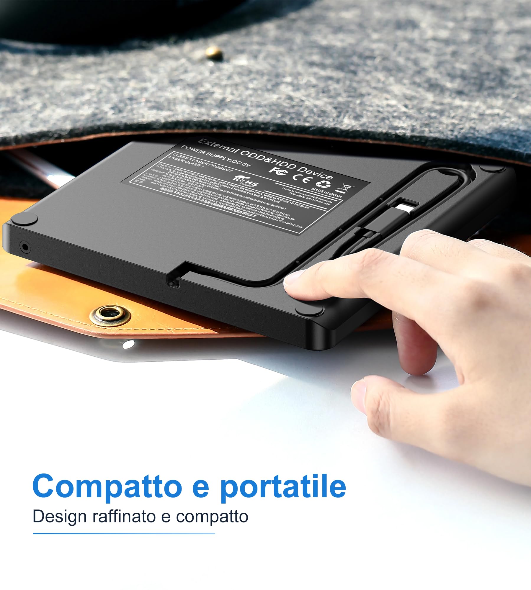 Lettore DVD CD Esterno per PC Portatile, Supersottile Masterizzatore CD/DVD +/-RW Drive CD ROM Unità DVD Esterne per Windows 11/10/8.1/7/XP/Vista/Linux/MacOS/Linux/Laptop/Desktop