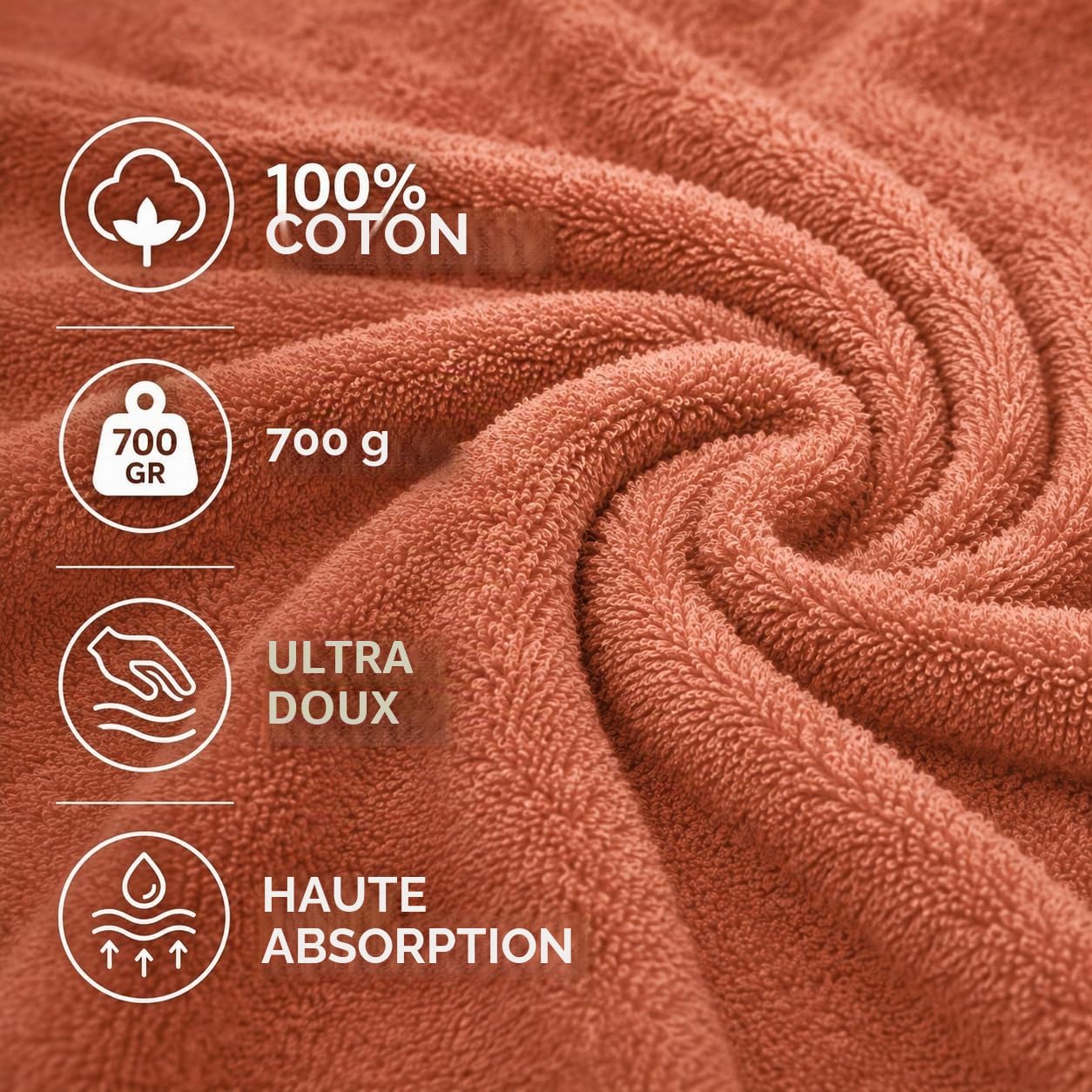TRAMAS+ Serviette de Bain 100% Coton 700g |2(50x100)+2(70x140) Mandarine