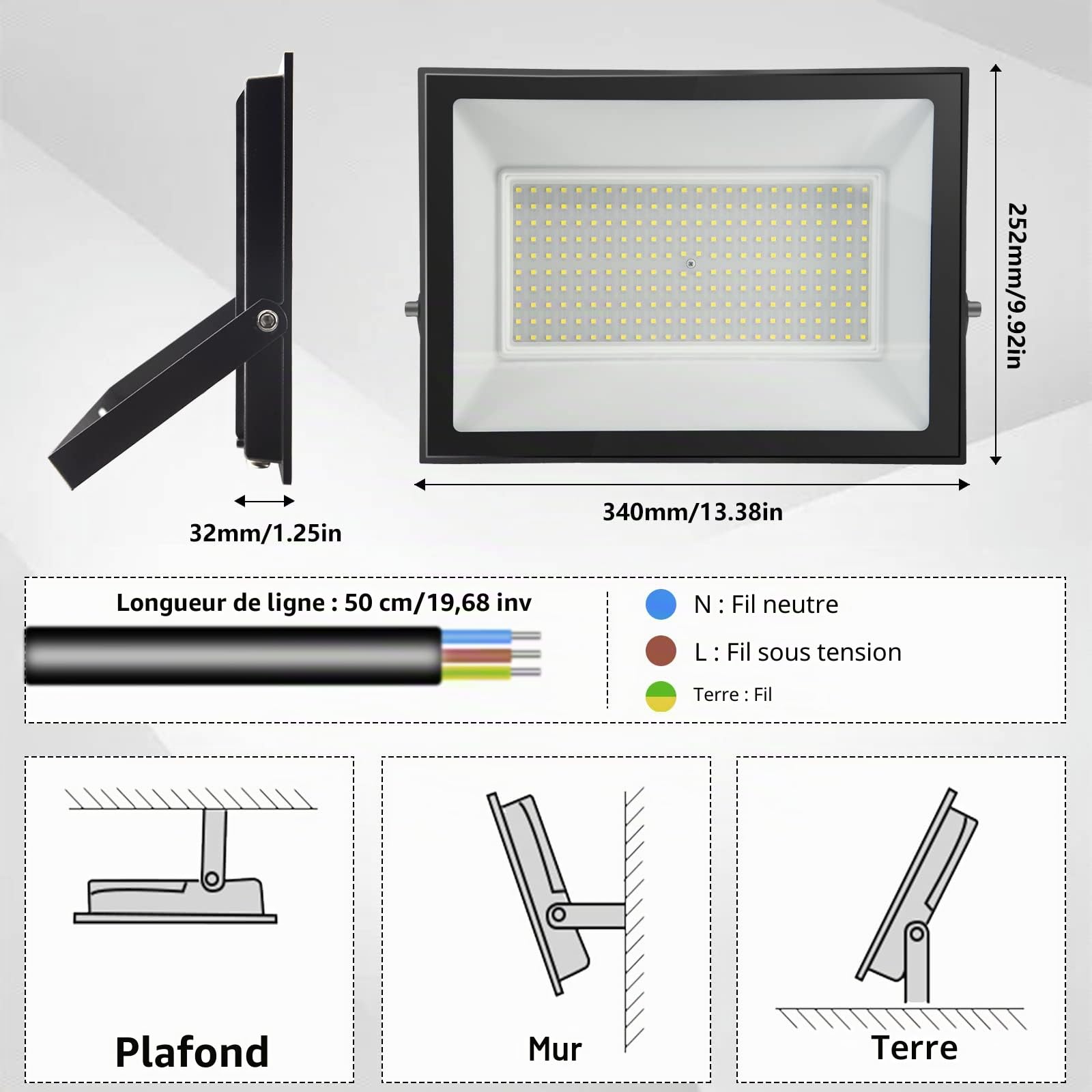 200W Projecteur LED Extérieur 3000K Blanc Chaud 1 Pièces