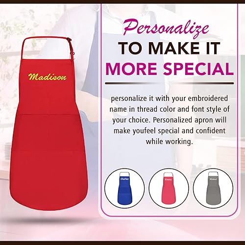 Miniatura 3 de Delantales personalizados para hombres y mujeres  Delantal personalizado con nombre bordado y bolsillos para cocina, pintura, manualidades, salón