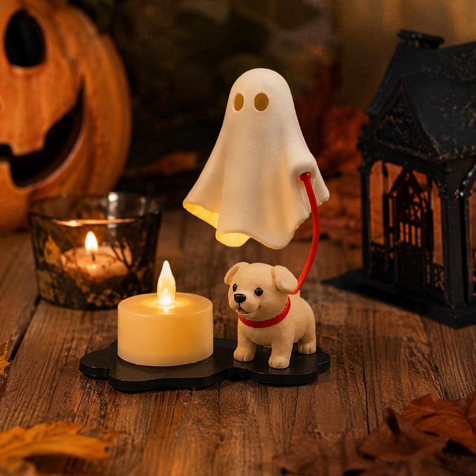 Halloween Mini Ghost Figurine Statue Walking Dog Cartoon Ghost Sculpture