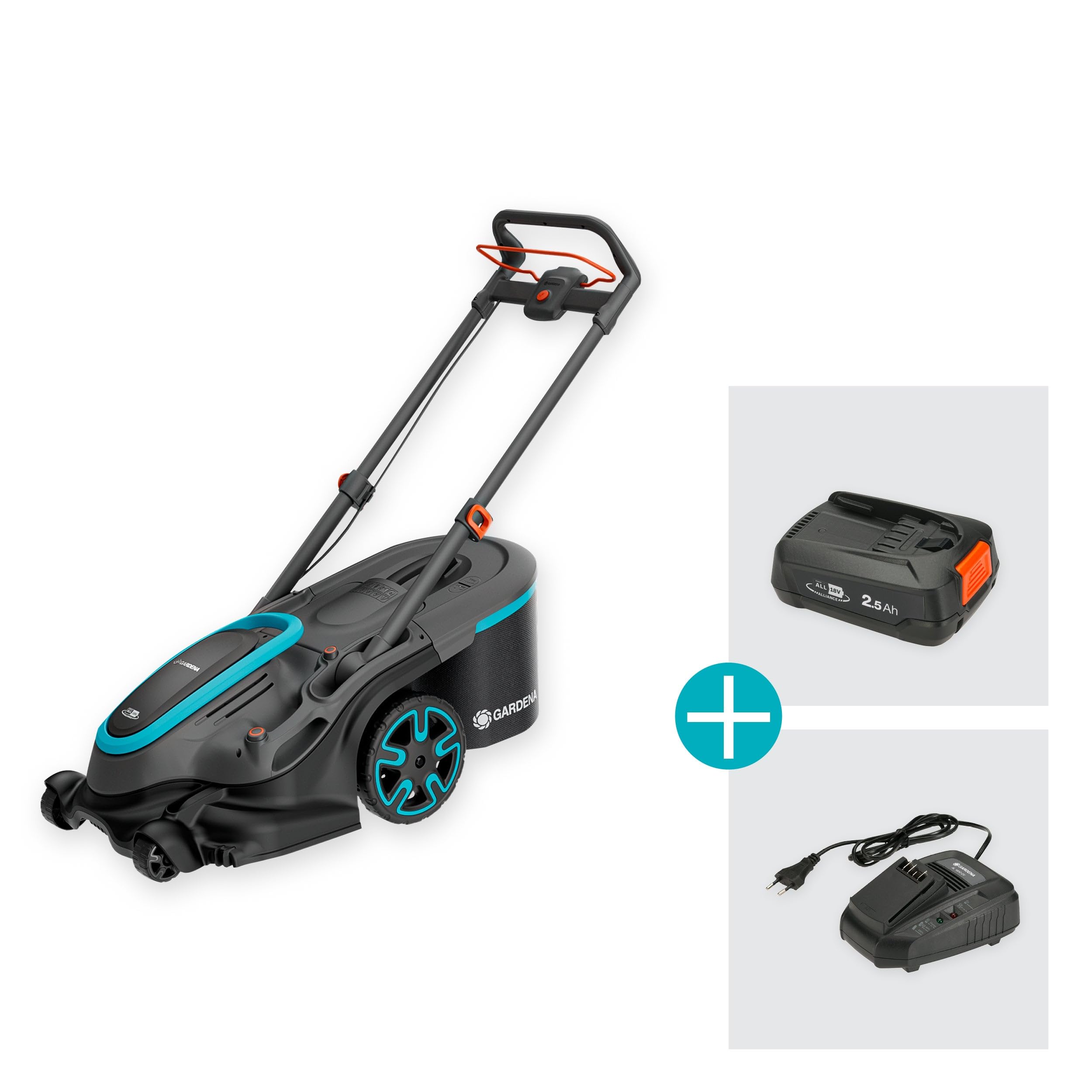 Gardena Kosiarka akumulatorowa PowerMax Duo 46/36 V, szerokość koszenia 46 cm, technologia DuoBlade, w tym akumulator POWER FOR ALL, ergonomiczna konstrukcja, wydajne koszenie trawnika (14646-65)
