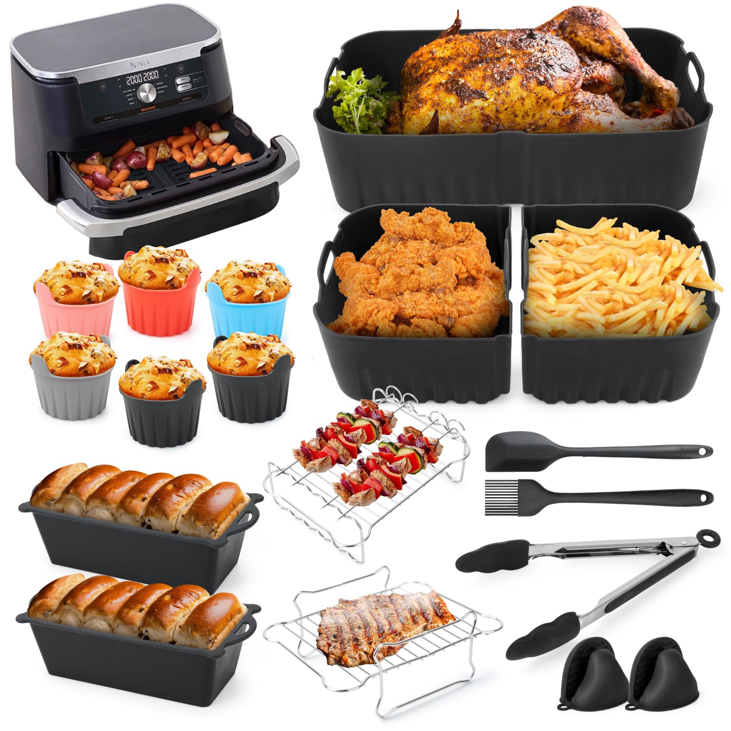 Heißluftfriteuse-accessoires voor Ninja 10,4L AF500EU, Airfryer- siliconenvorm voor Ninja Foodi Flexdrawer 10,4L, Herbruikbare heteluchtfriteuse siliconen inzet voor Ninja Air Fryer AF500DE Heißluftfriteuse-accessoires voor Ninja 10,4L AF500EU, Airfryer- siliconenvorm voor Ninja Foodi Flexdrawer 10,4L, Herbruikbare heteluchtfriteuse siliconen inzet voor Ninja Air Fryer AF500DE