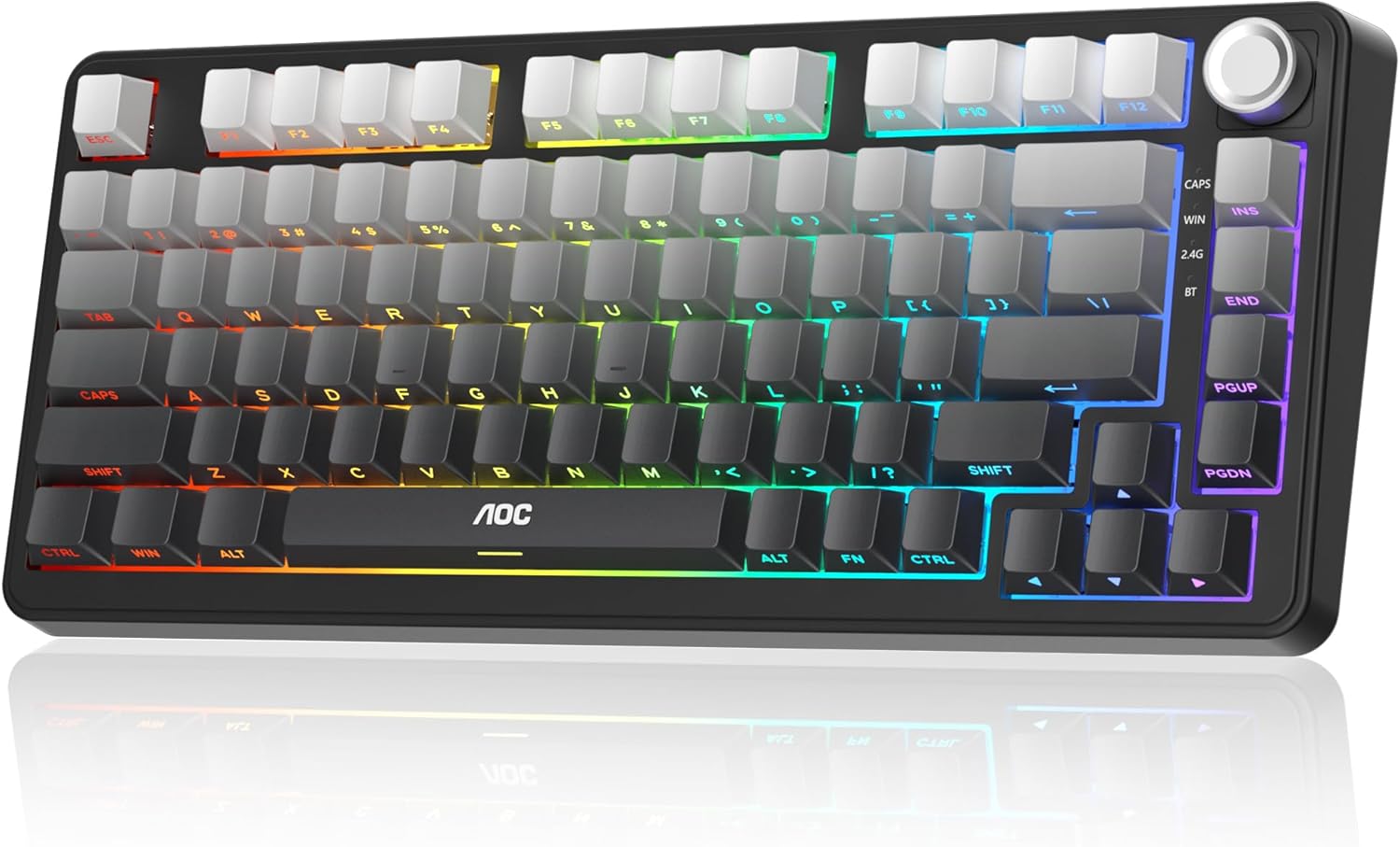 AOC GK330 Gaming Keyboard, Hot Swappable Wireless Mechanical Keyboard Support BT/2.4GHz/USB-C, RGB Backlit, Anti-ghosting, 75% Gasket Custom Keyboard with Five-Layer Padding & Knob for PC Gamer