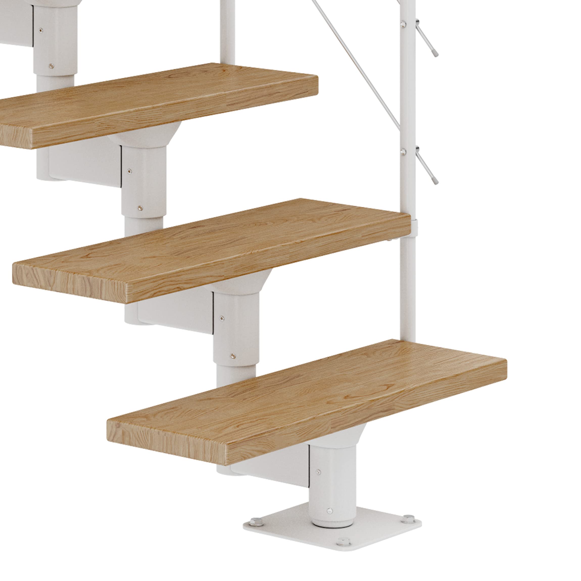 DOLLE Mittelholmtreppe - 11 Stufen - Geschosshöhe 228 – 300 cm - Geradelaufend - Stufen Eiche, lackiert - Unterkonstruktion: Weiß (RAL 9016) - volle Stufen 70 cm - inkl. Geländer - Nebentreppe
