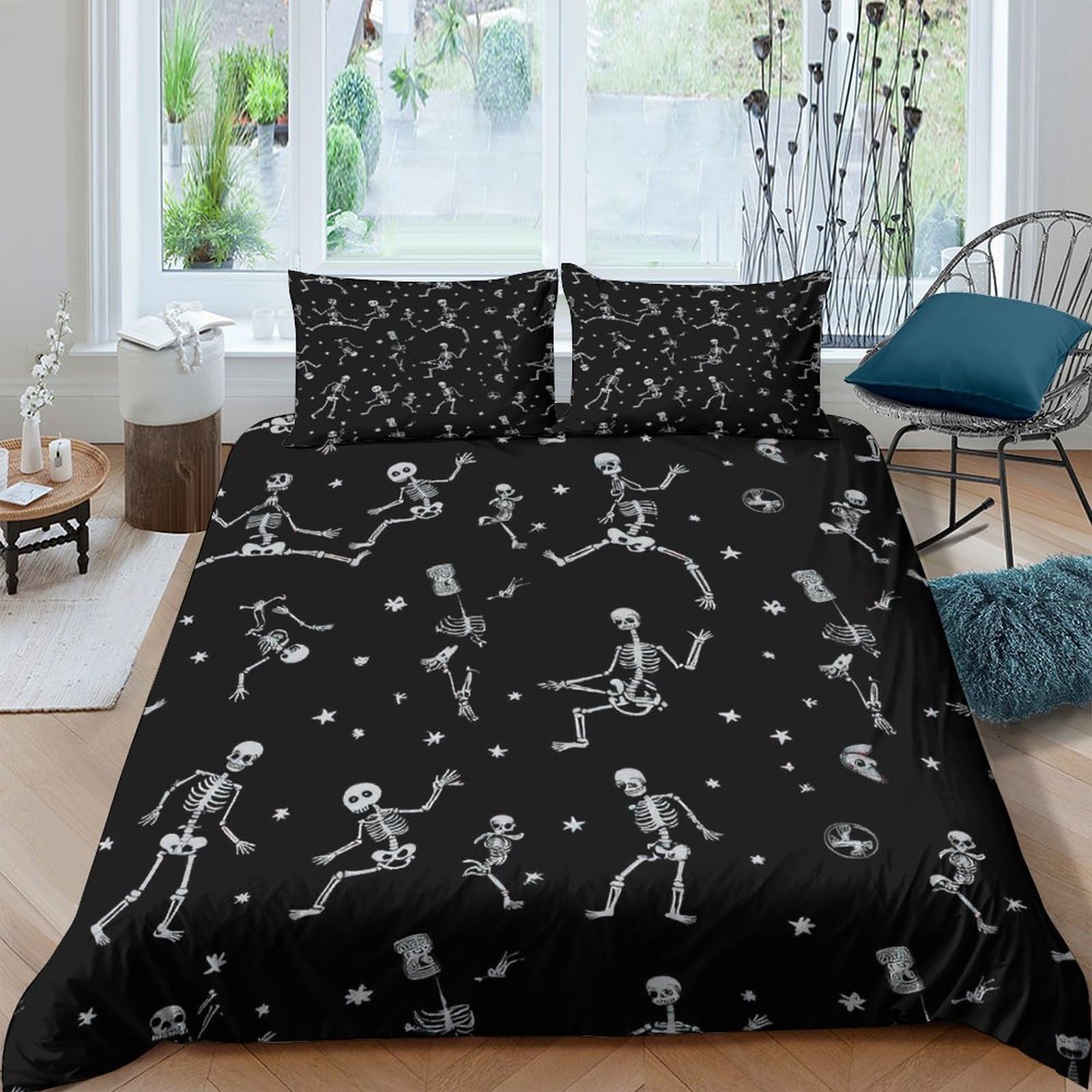 Ctjqhvkz Style-6 3D Printed Dancing Skeleton Black Fitted Sheet Microfiber Soft Mattress Cover For Bedroom Dorm Decorative Bedding Single（135X200cm）