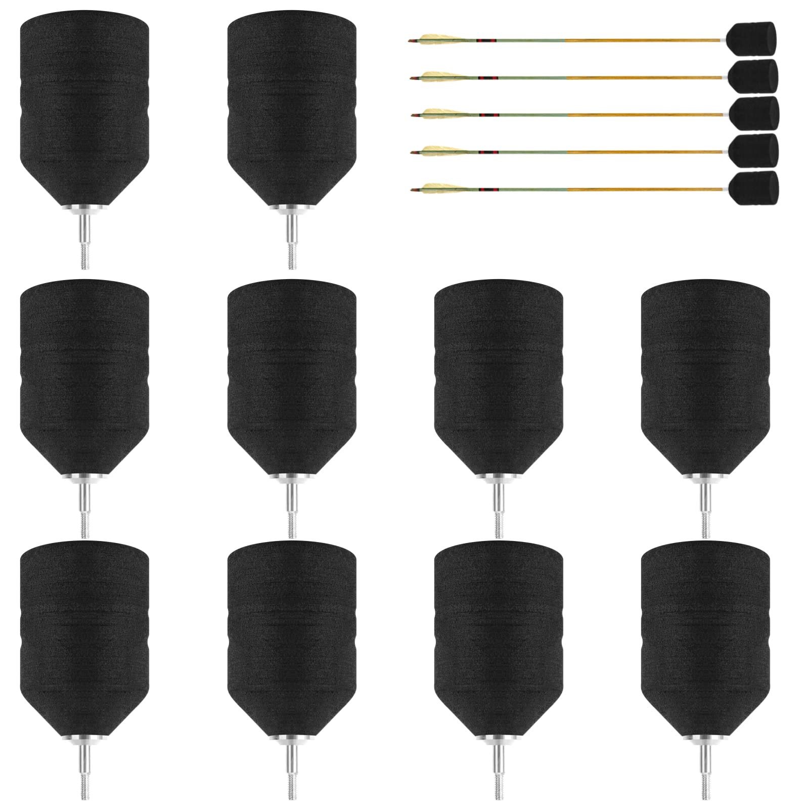 yeesport 10 Pack Foam Arrow Tips, Black Foam Archery Arrowheads, Soft Sponge Arrow Heads Tips Broad Heads for Archery Combat Game CS Shooting Practice