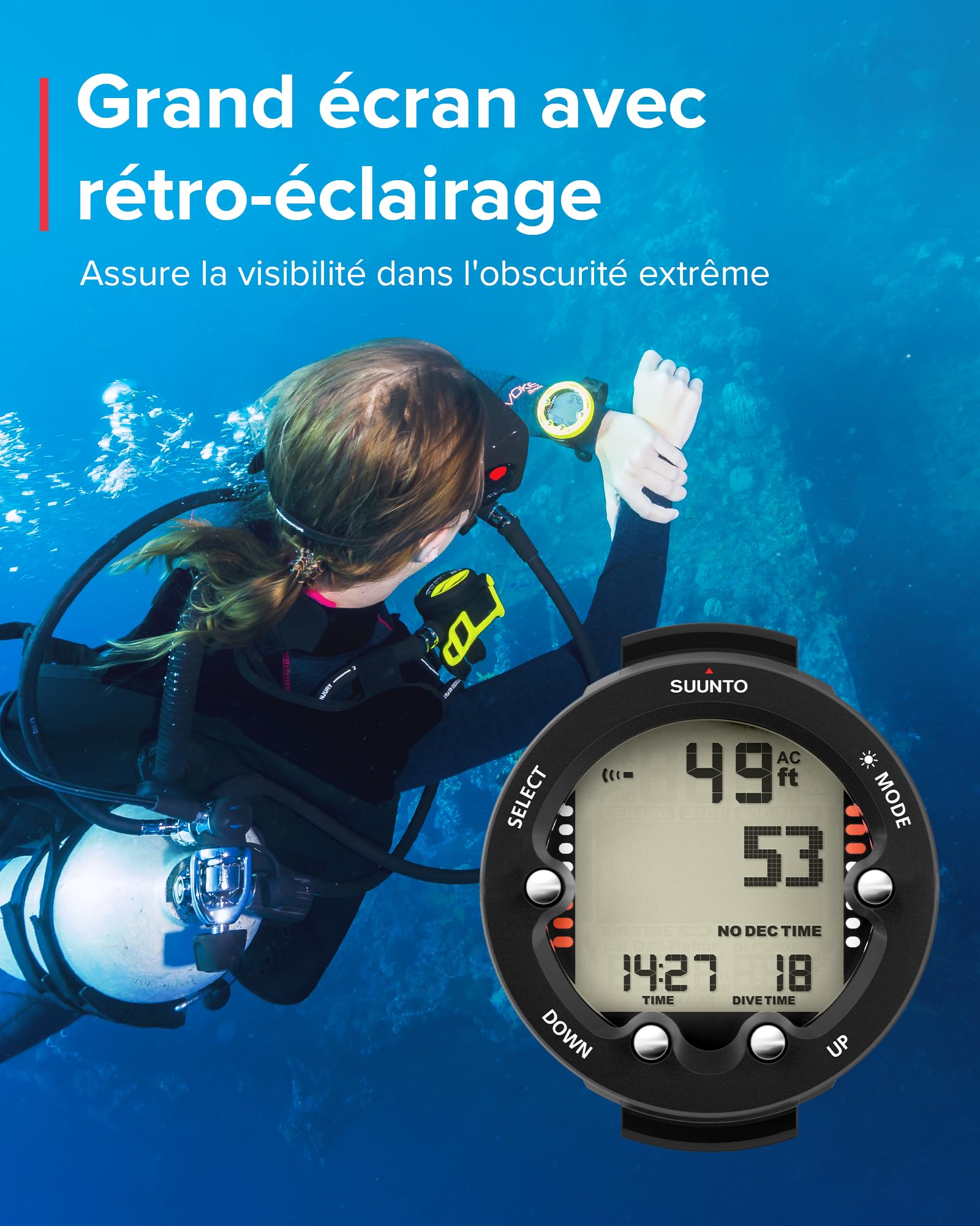SUUNTO Dive Zoop Novo Montre de Plongée Numérique avec Grand Écran Rétroéclairé, Étanche à 80 m, Ordinateur sous-Marine avec Fonctions de Réveil, Météo, 1.5 Ans d'Autonomie en Mode Subaquatique