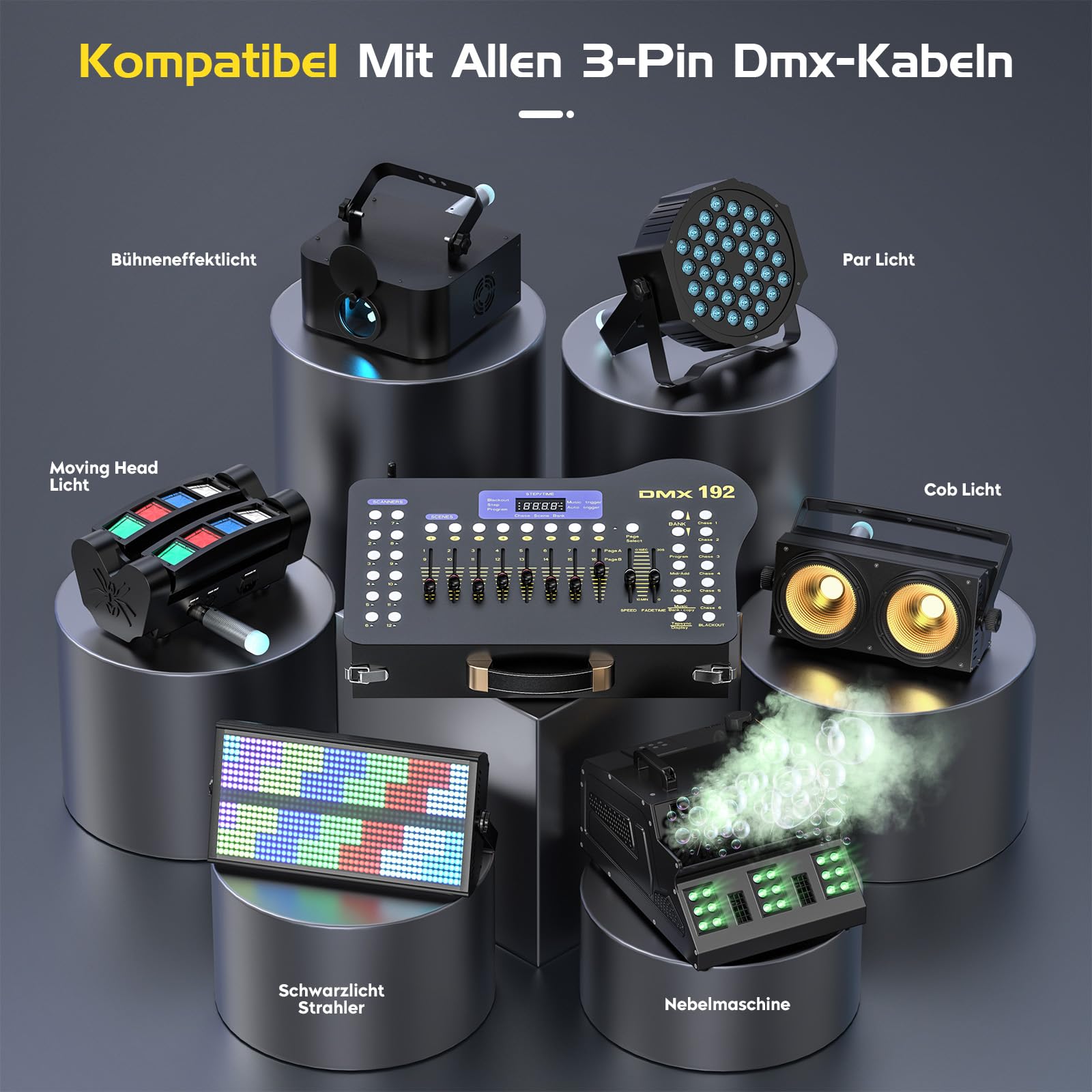 U`King DMX Controller 192 Canali DJ Controller con Cassetto, con Trasmettitore Wireless DMX / 4 Ricevitore, per DMX Controller 512, Festa, Moving Head Luce da discoteca, Luce per feste Halloween