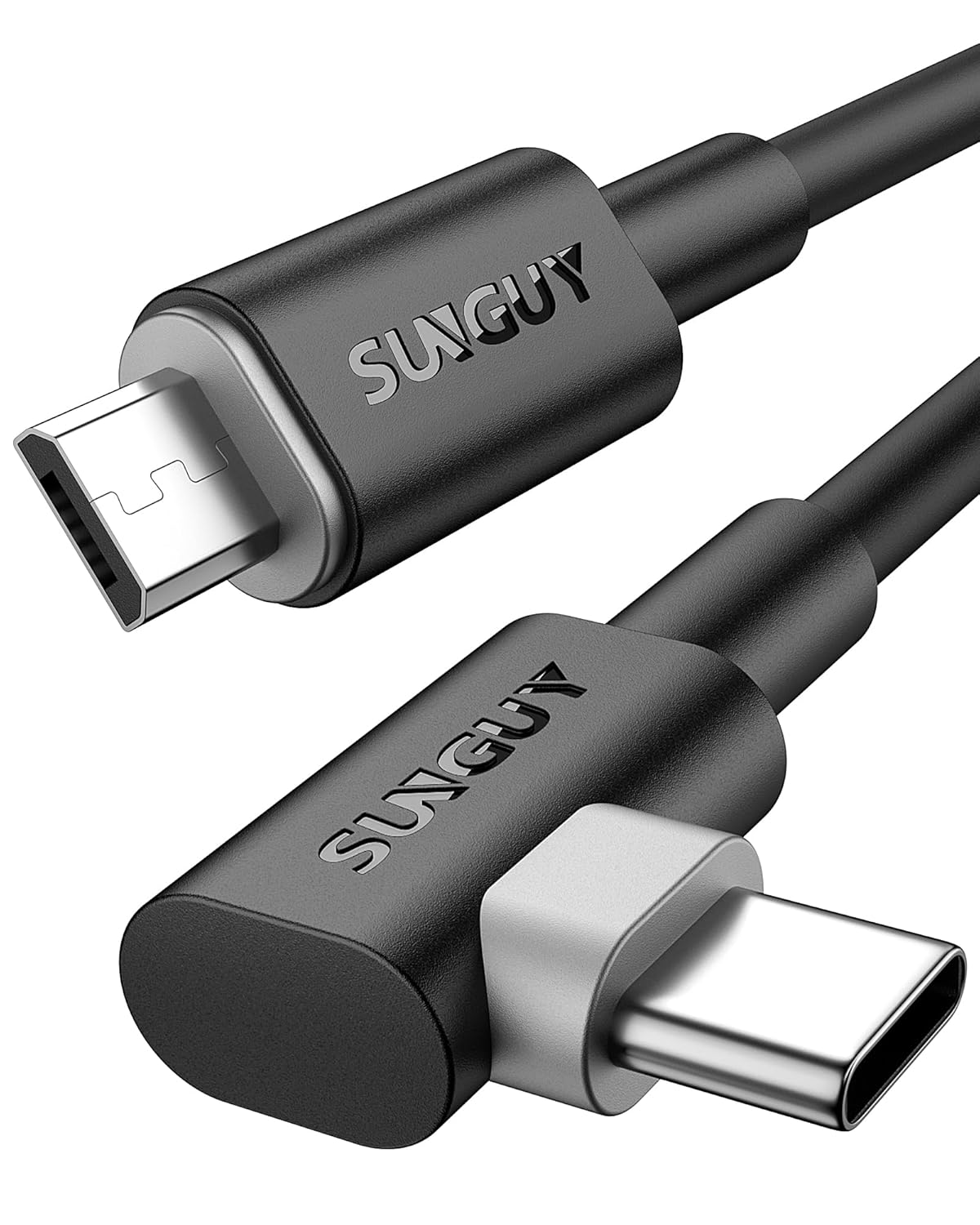 SUNGUY 2-Pack USB C Micro USB OTG Cable, 3FT 90-Degree Angled Type-C to USB Micro Android Charger Cable Compatible with MacBook Pro/Air, Galaxy S21/S20/S10, Pixel 5/4/3, Kindle 3FT Black 2