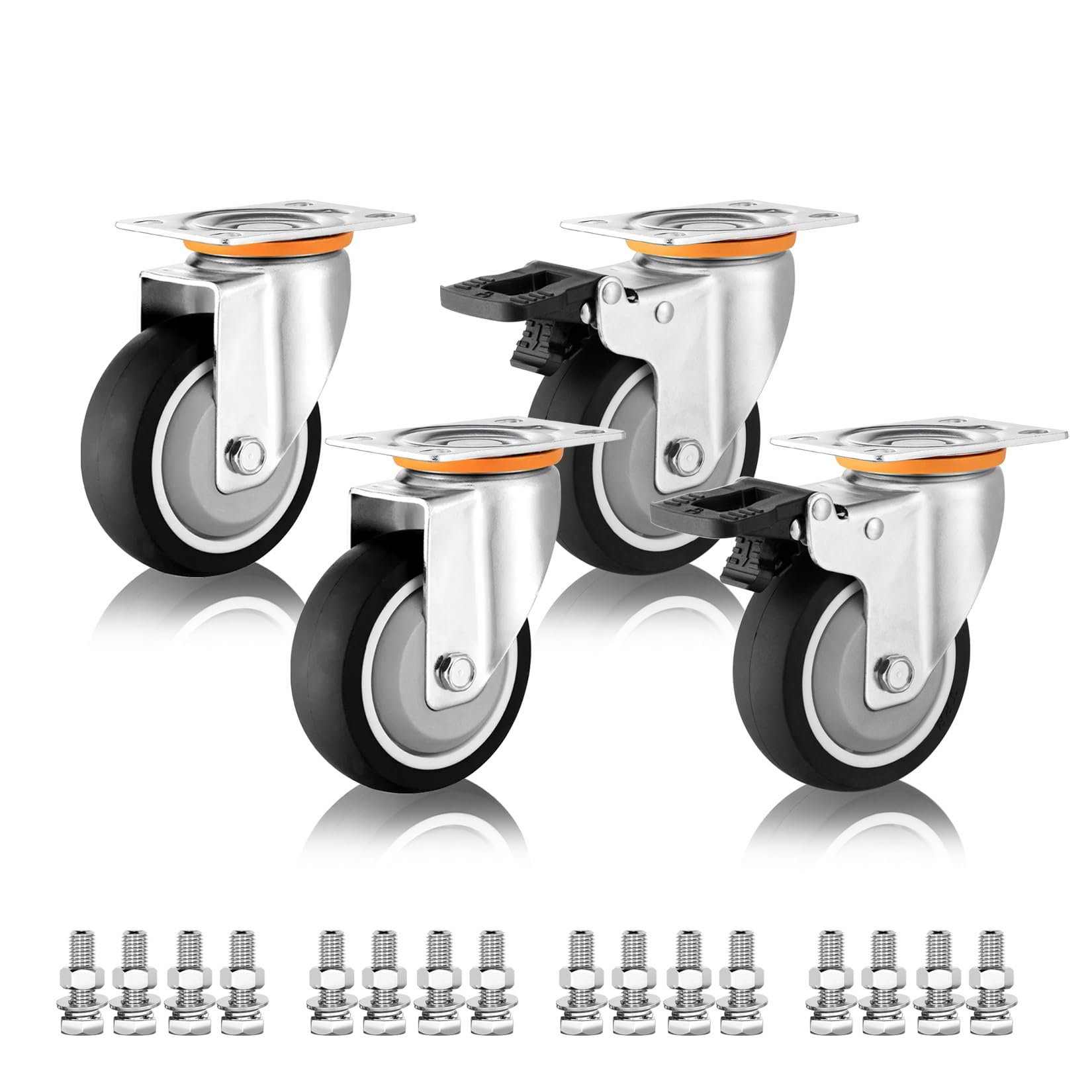 GYRAZXS Heavy Duty Industrial Swivel Casters 3" 4" 5" Silent Thermoplastic Rubber Wheels for Furniture Replacement Casters for Trolleys and Carts