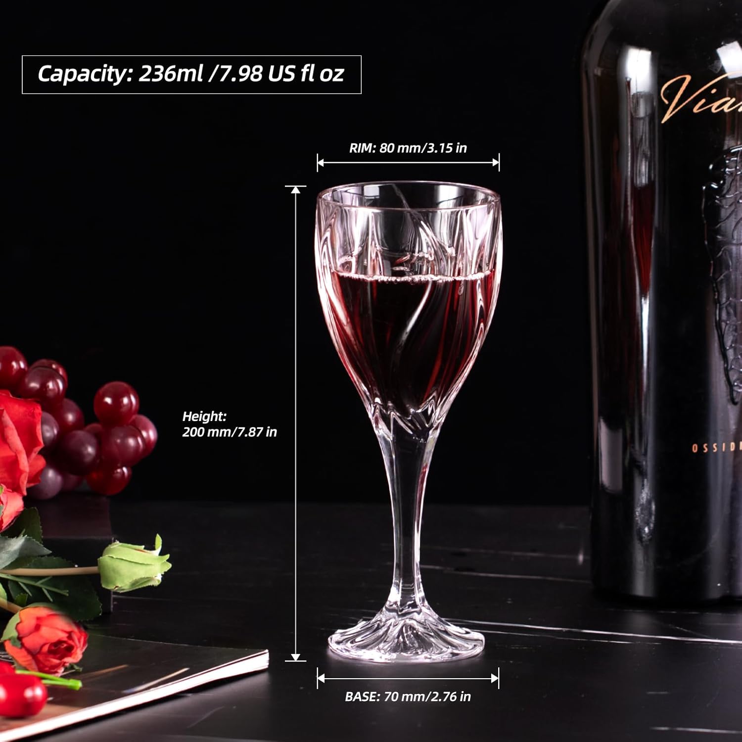 KAMMAK Wine Glasses Set of 2, 8 oz Hand Blown Crystal Bordeaux Wine Glasses, Smooth Rim & Long Stem, Perfect for Red & White, Daily Use, Wedding Anniversary or Birthday Gift with Gift Box, Ocean